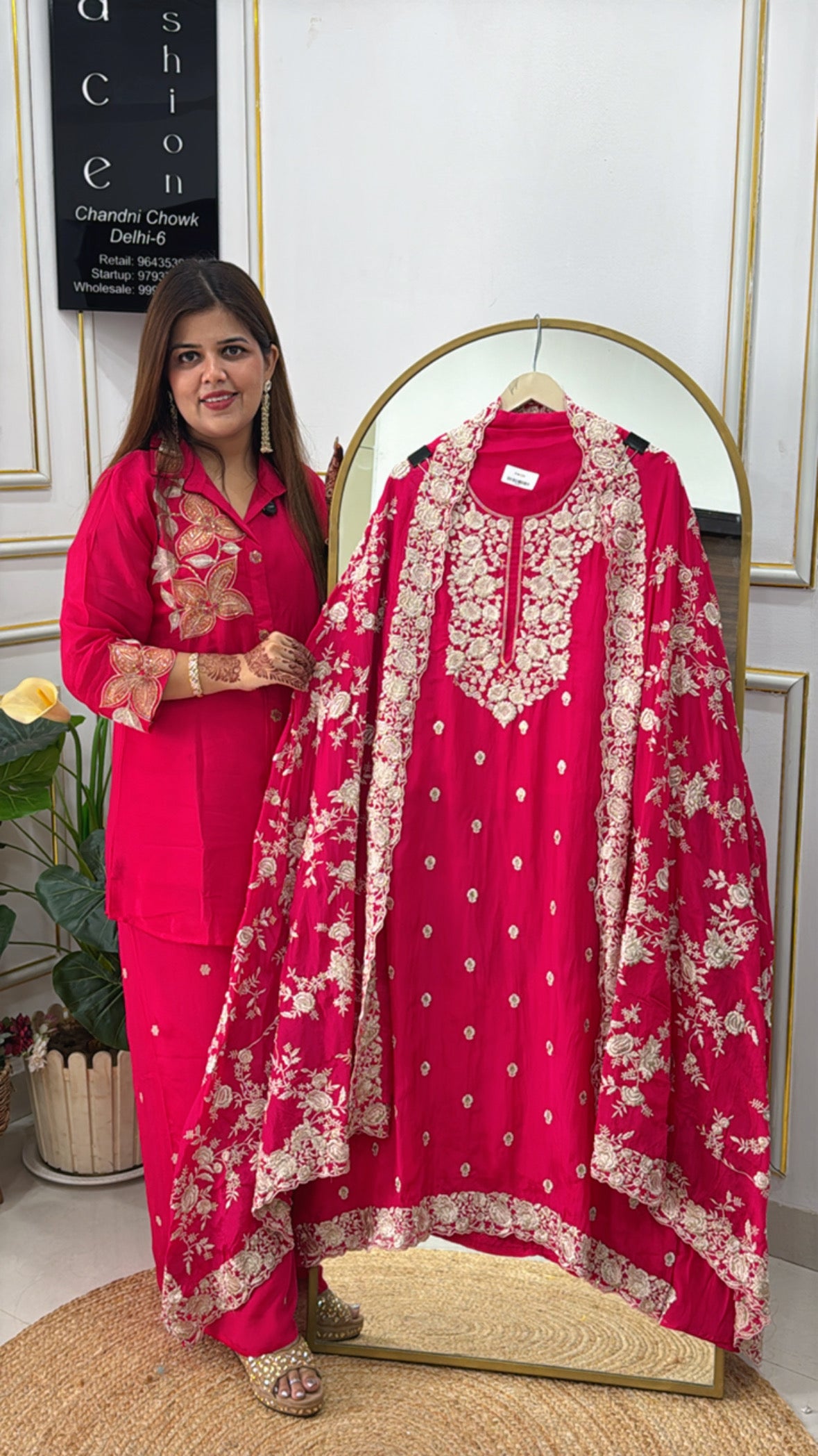 Designer Crepe Shirt with Allover Parsi Embroidery and Heavy Parsi Work Dupatta GF 285