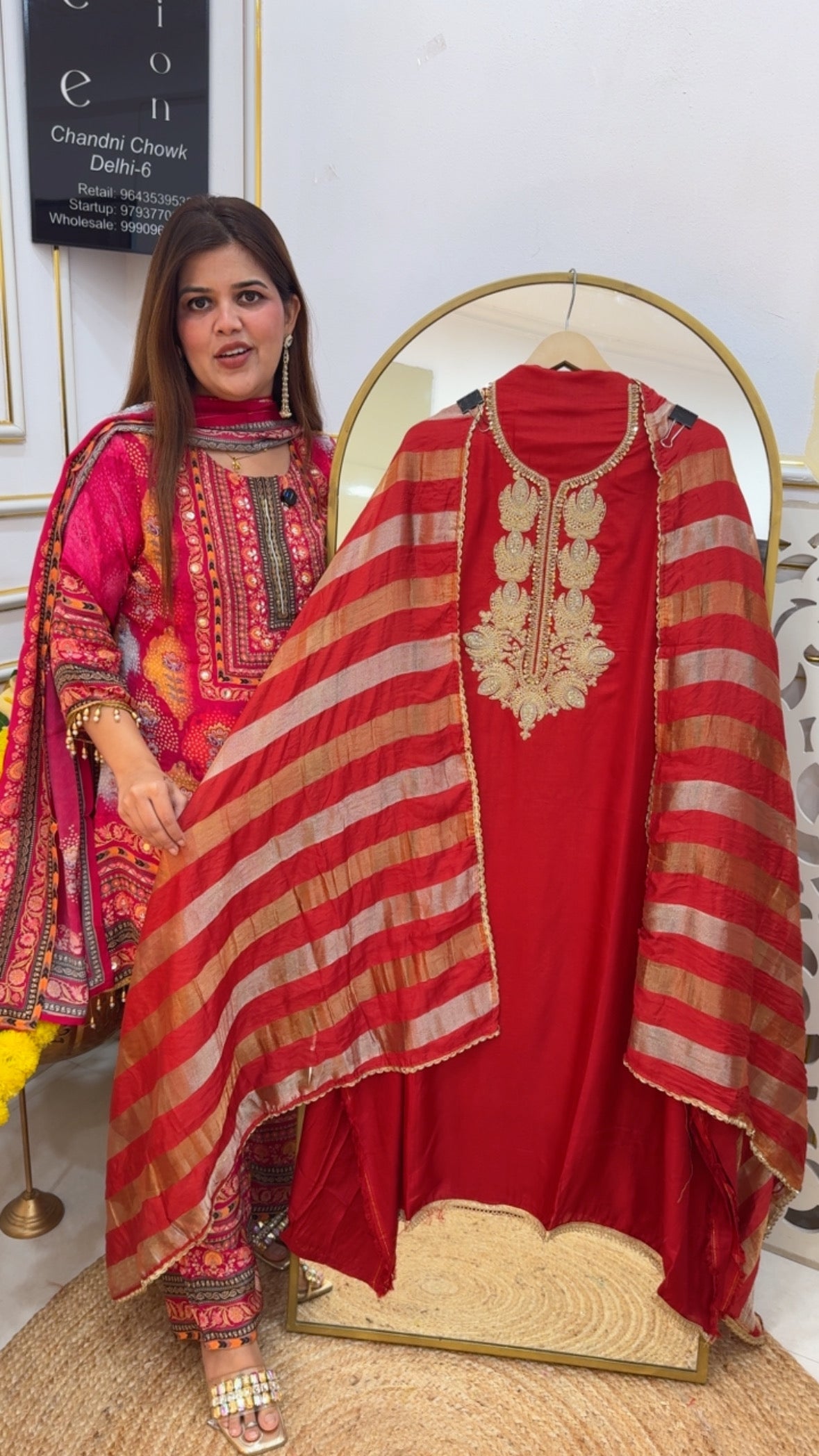 Trending pure raw Moddal silk with partywear neck handwork with premium Burberry silk dupatta GF728