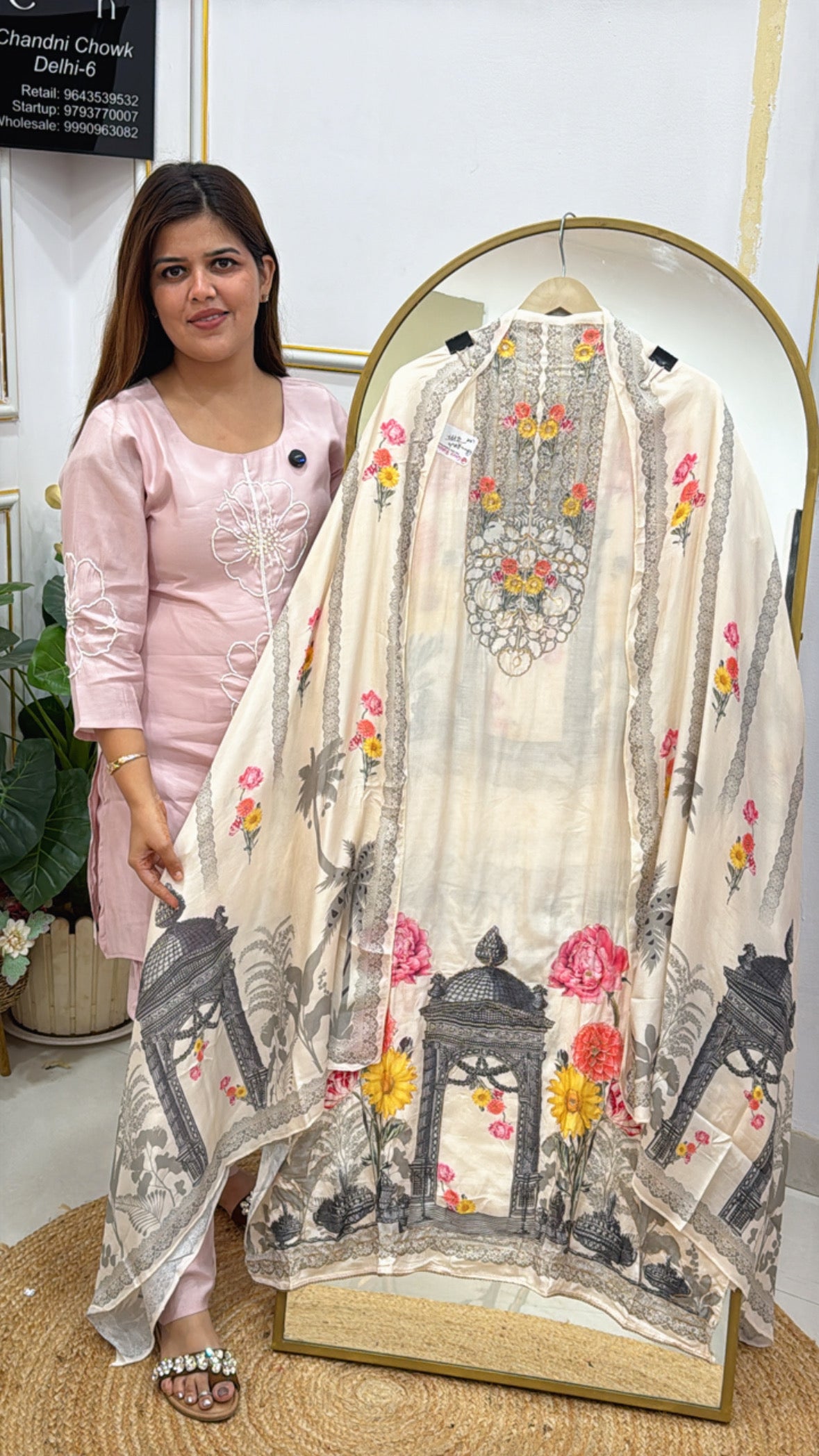 Best Seller Pure Karachi Muslin Front &amp; Back Printed Shirt Material with Designer Muslin Dupatta GF 463