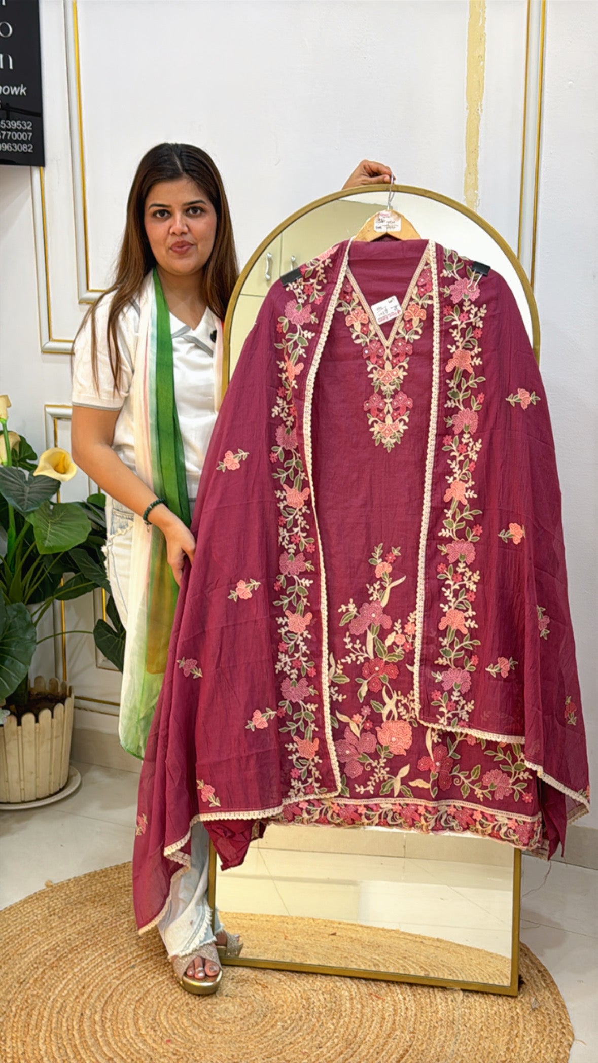 Latest Mul Chanderi Suit with Persian Embroidery & Matching Dupatta GF 472
