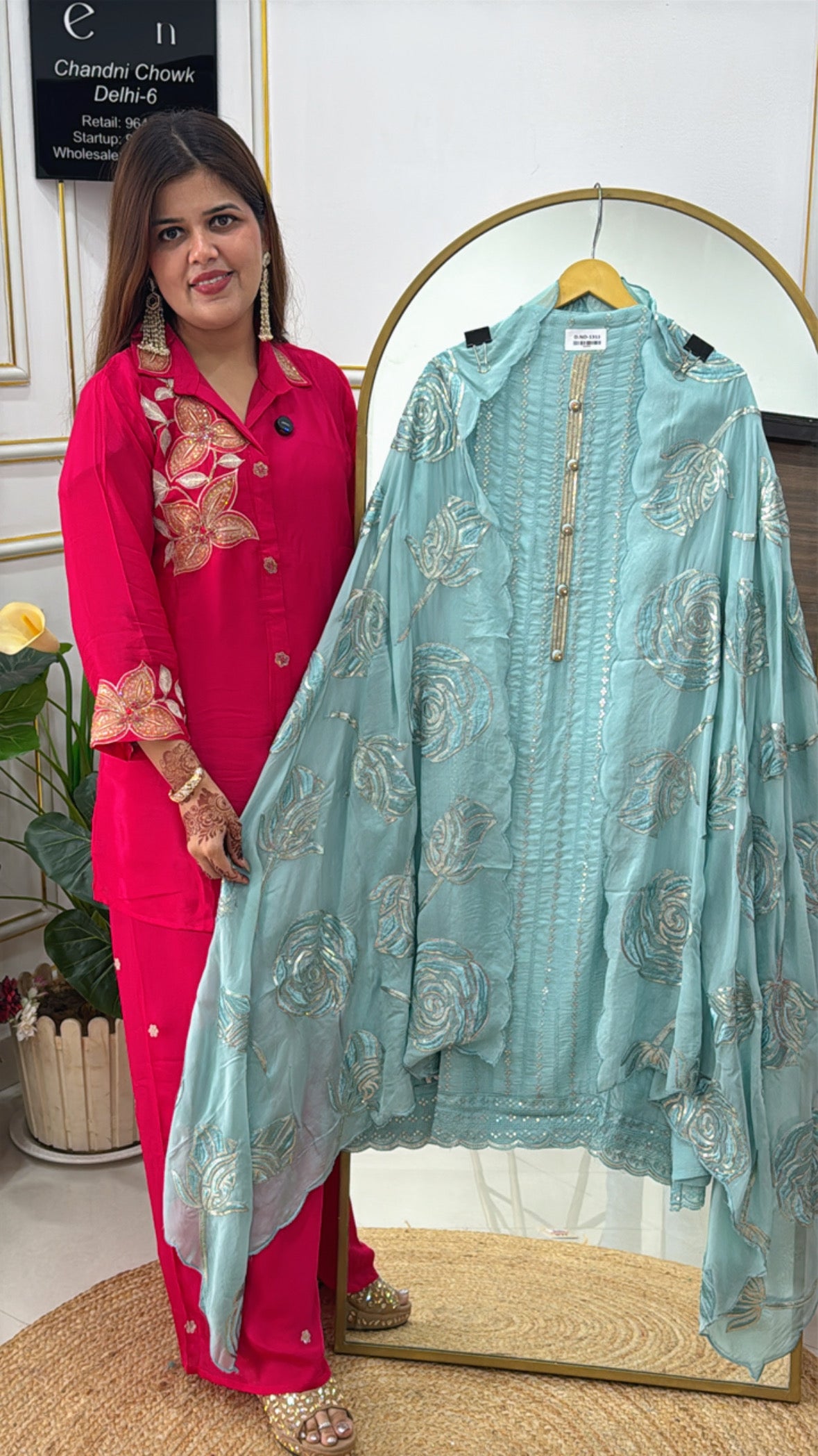 Designer Pure Organza Suit Material with Appliqué Work and Coordinated Organza Dupatta GF 388