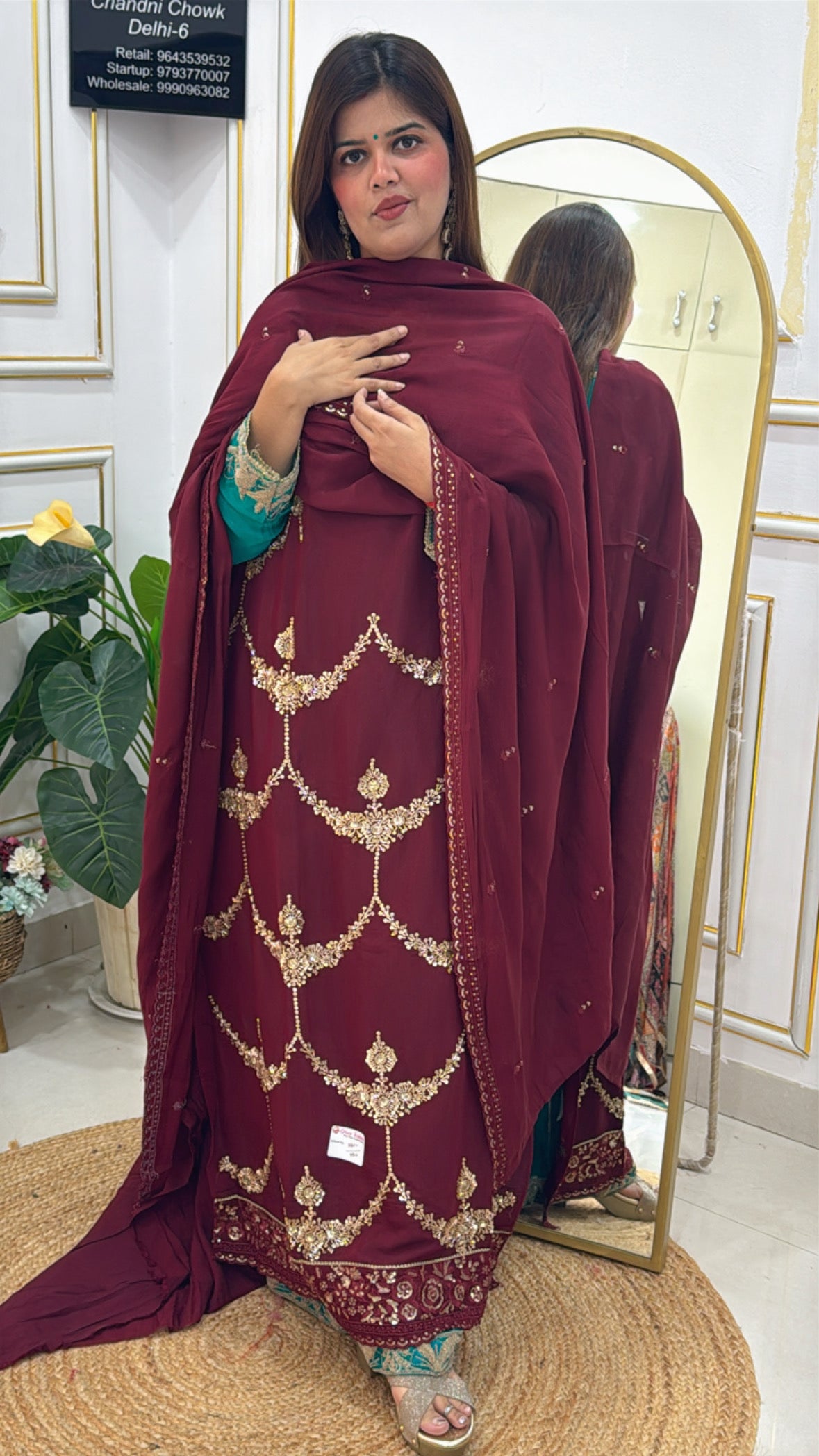 Karwa Chauth special pure modal muslin silk shirt with all over handwork detailing  GF610