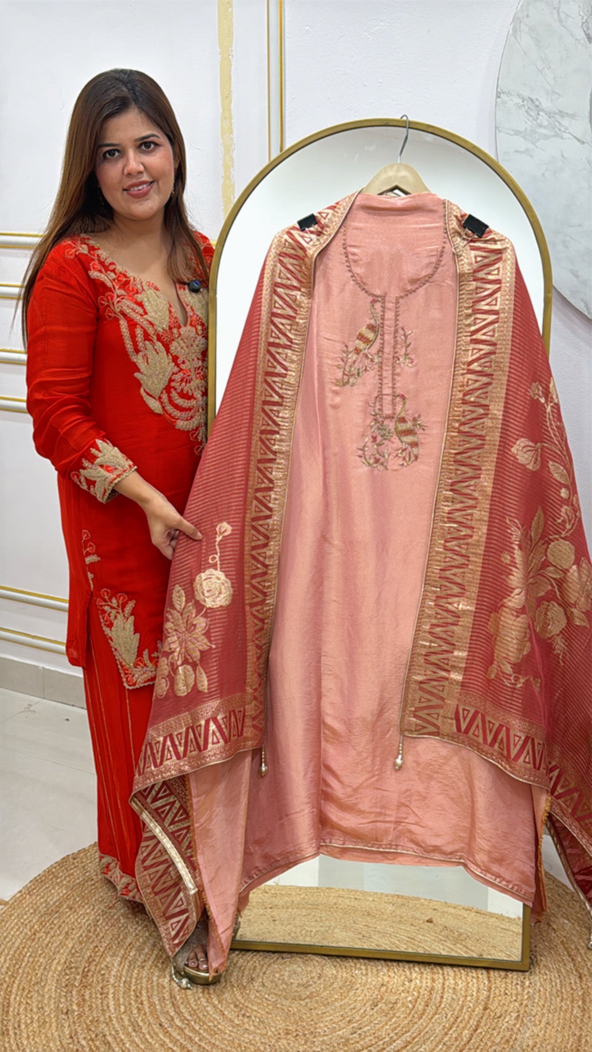 Premium and delightful pure silk suit along with royal neck handwork with ultra luxury silk weaved dupatta GF493