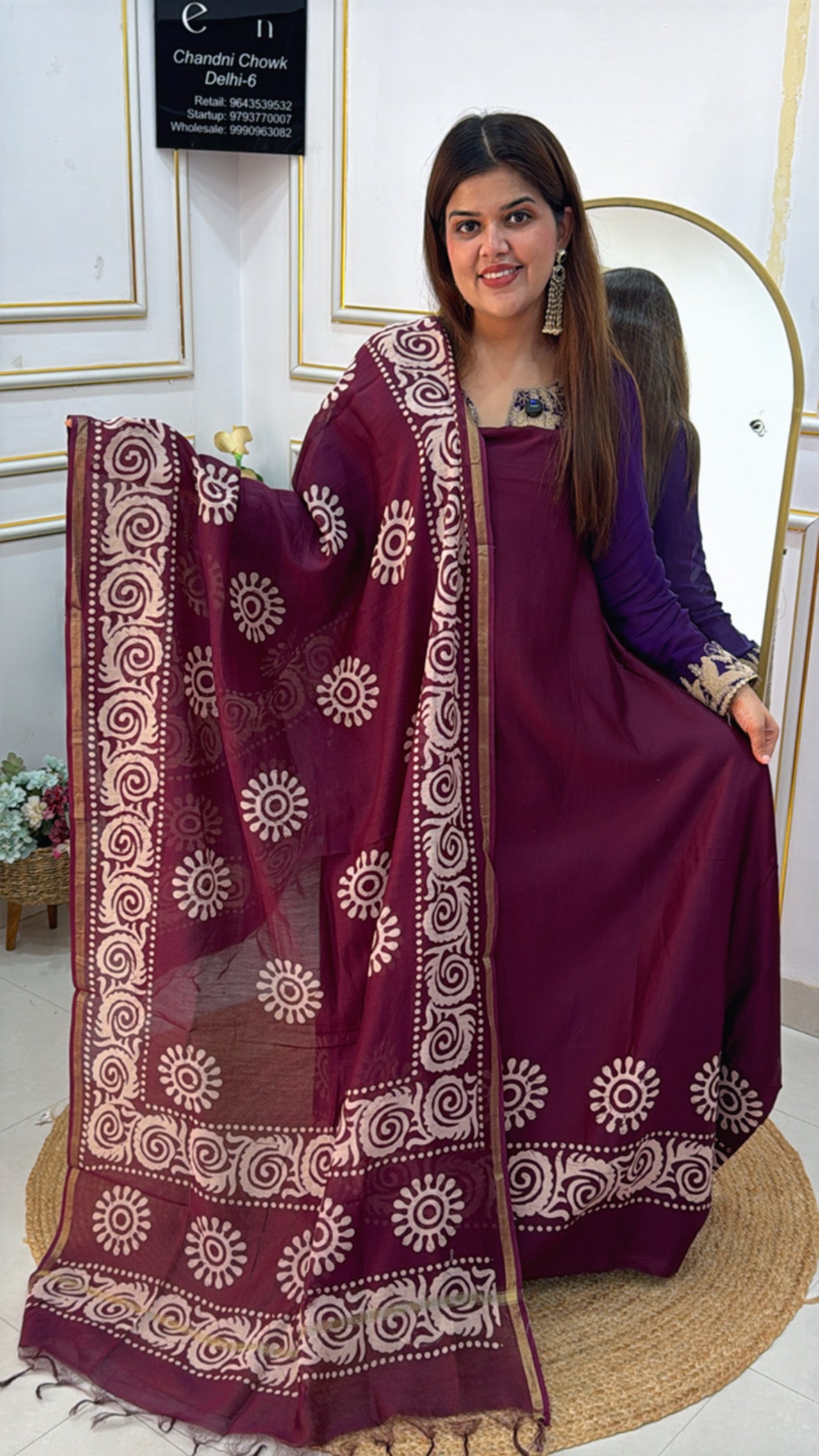 Premium Pure 60gm Mul Chanderi Suit Material with Organic Block Print GF 453