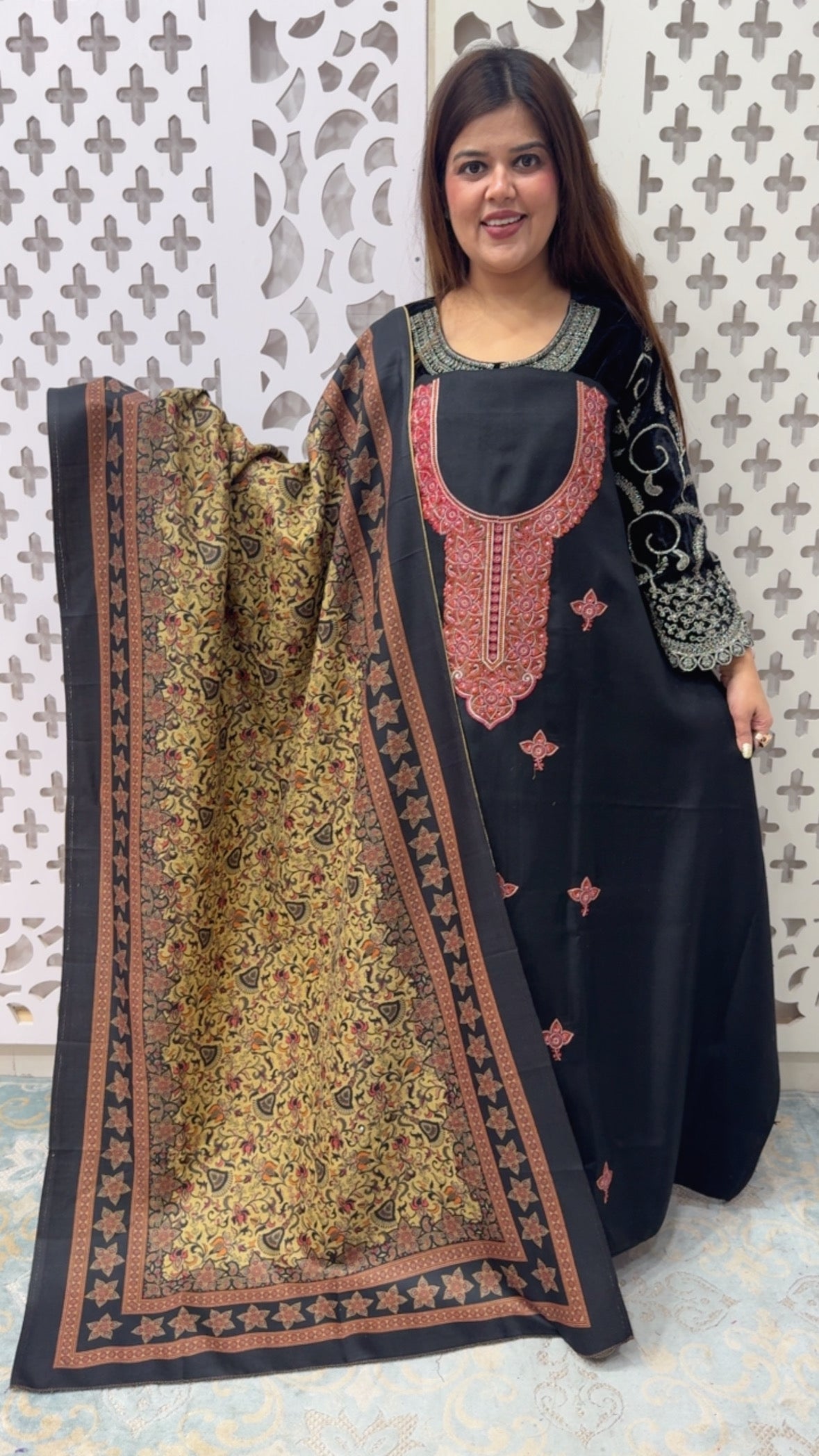 Winter special Kashmiri embroidery pure and warm pashmina suit material along with Kani printed unique pashmina shawls GF849