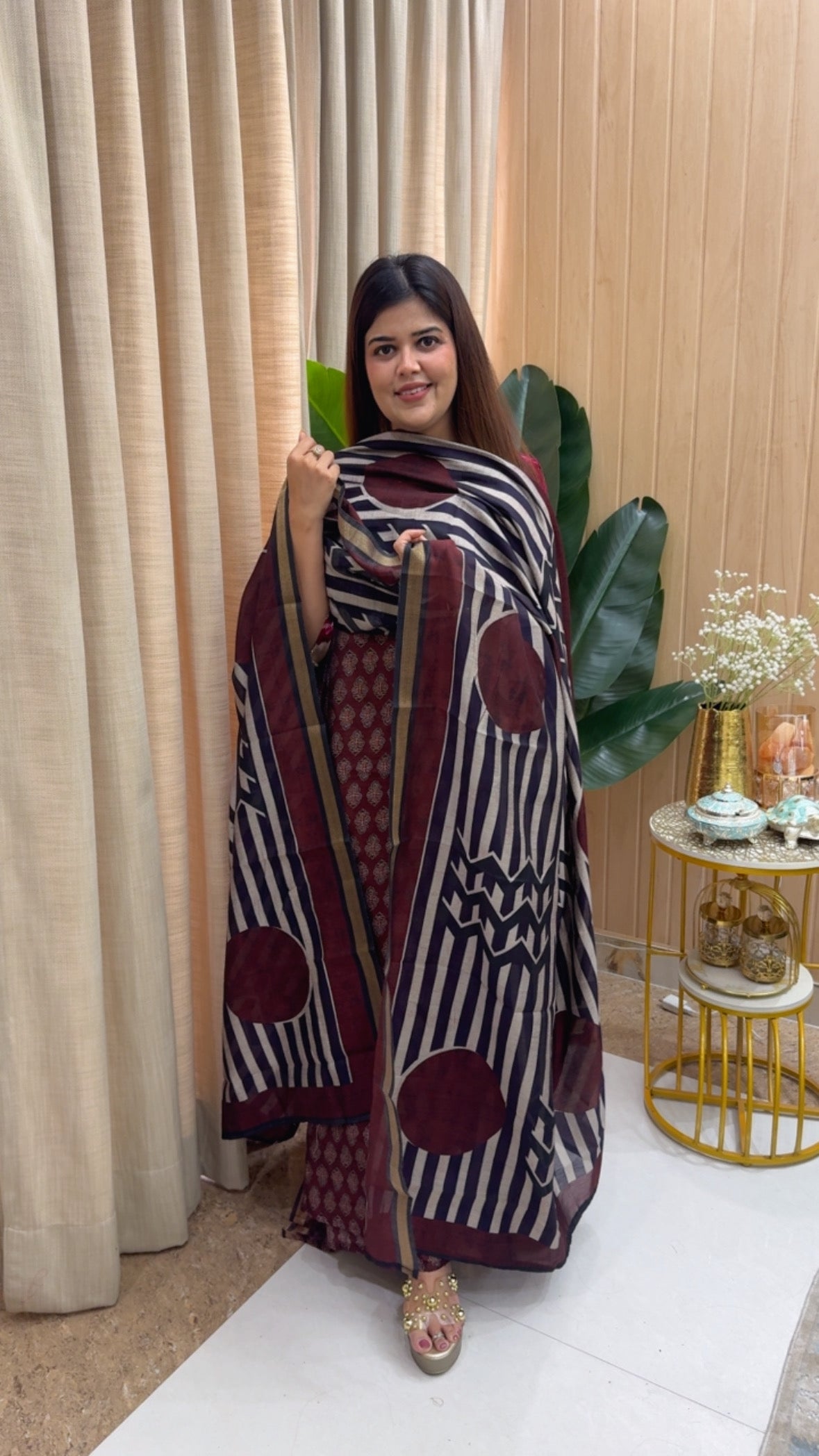 Trending and Designer pure cotton Maheshwari silk latest printed suit material with classy full length printed dupatta GF1155 DARK BROWN
