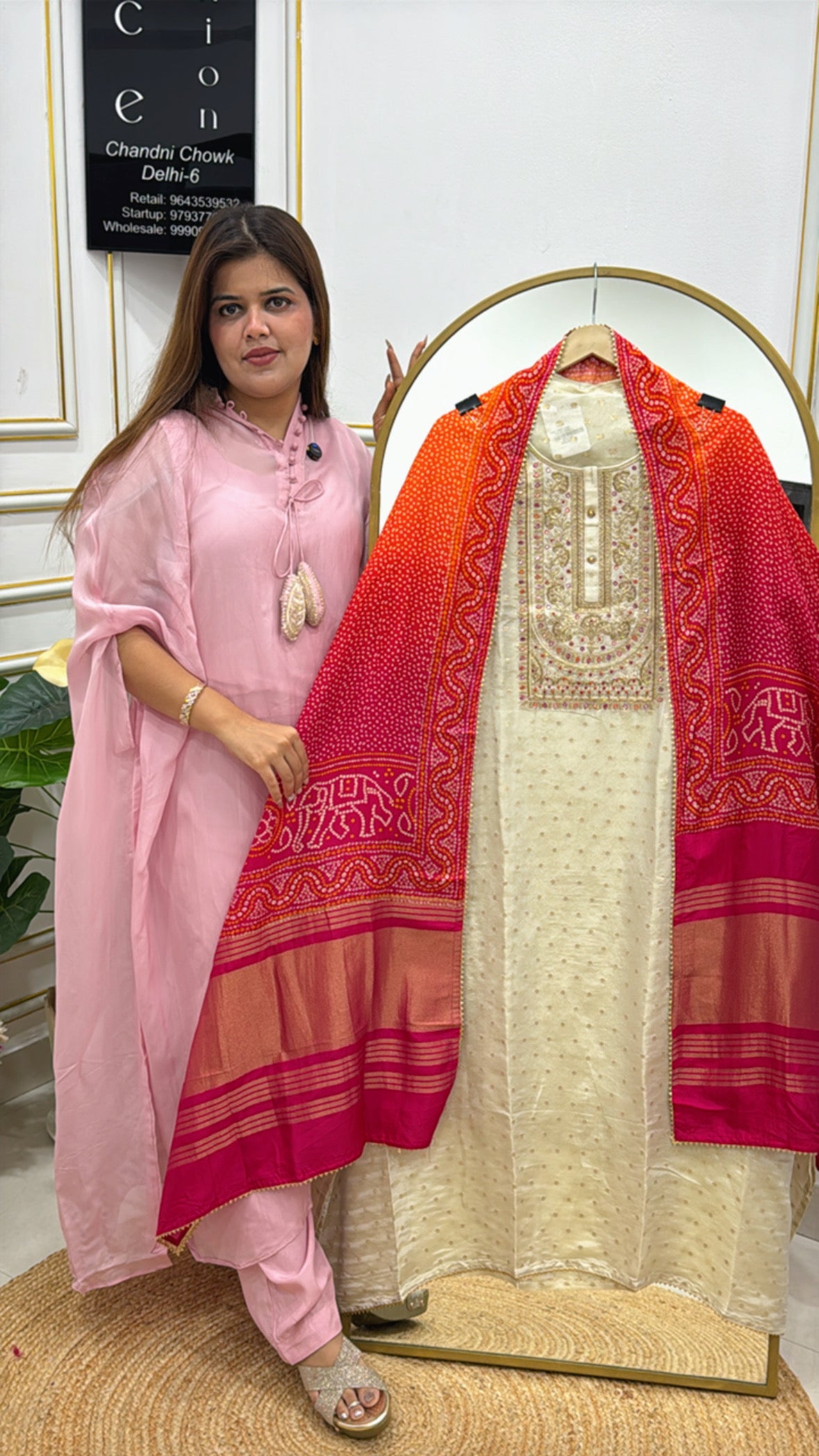 Premium Golden Ivory Pure Silk Suit with Banarasi Weaved Dupatta GF 334