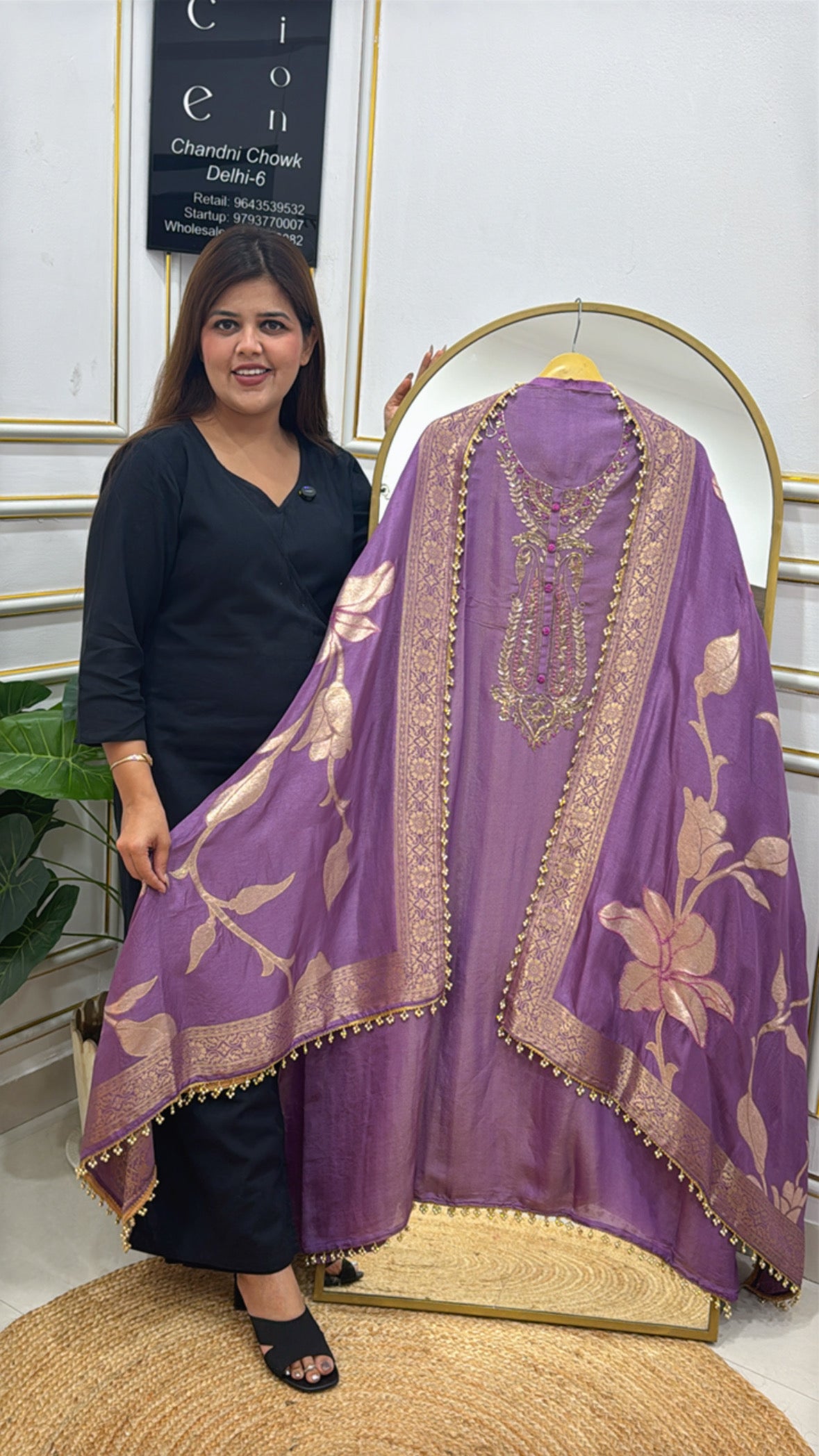 Premium Silk Suit Material with Weaved Dupatta & Allover Hanging Laces  GF 330