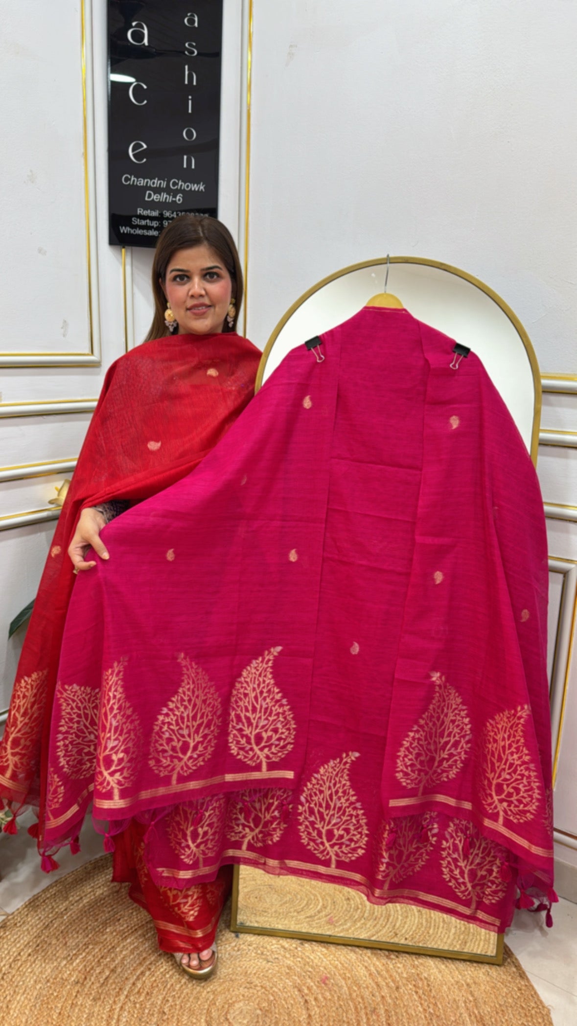 Premium pure moonga silk jamdhani with golden weaved jamdhani all over shirt and dupatta GF 645