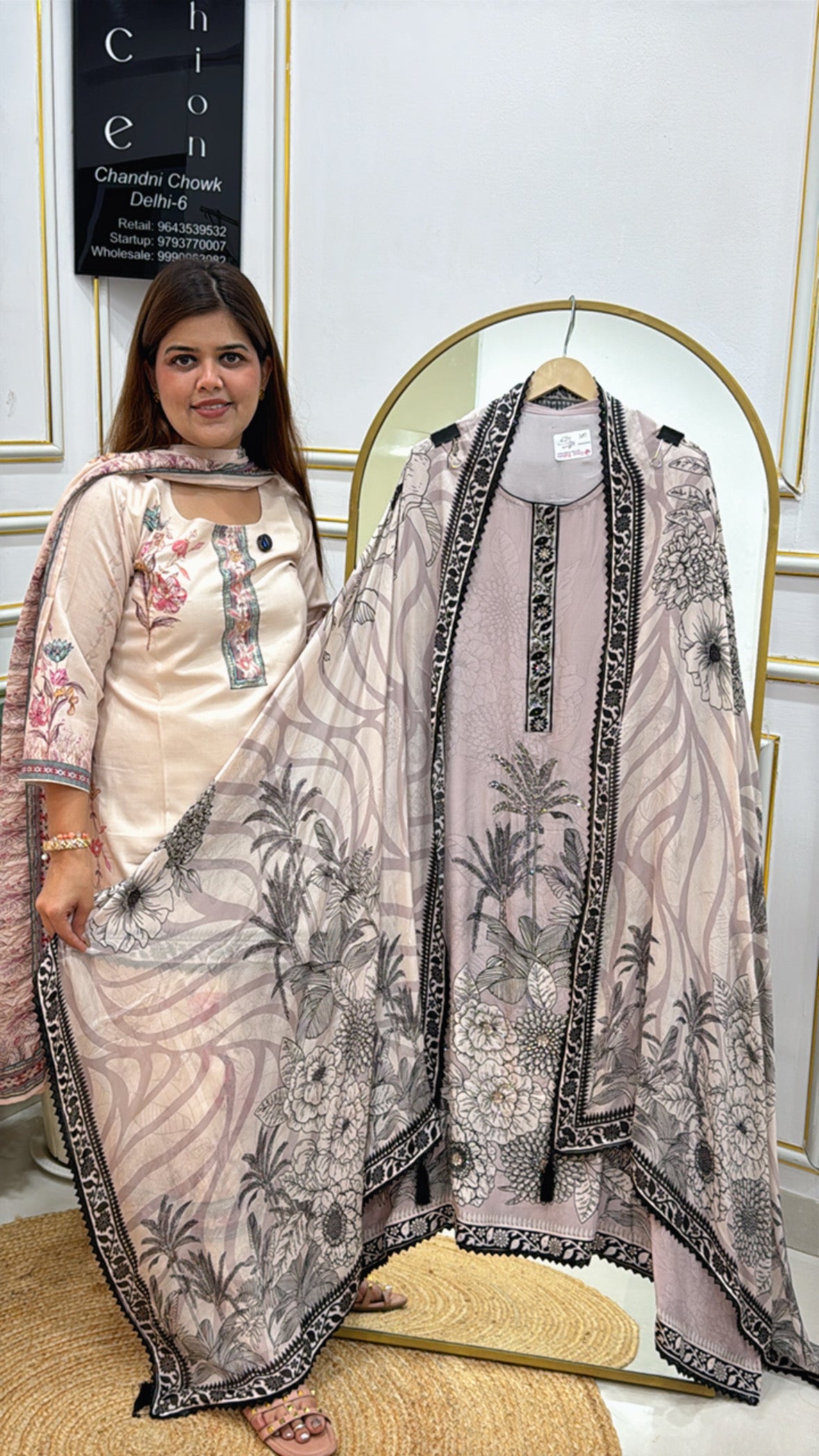 Premium Crepe Suit Material with Karachi Print, Handwork & Crepe Dupatta GF 351