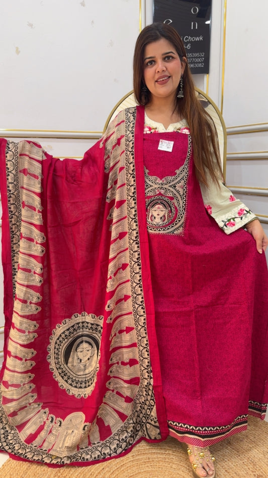 Classy and royal pure cotton very elegant figure printer suit material along perfect and classy look for summer season GF1015 HOT PINK