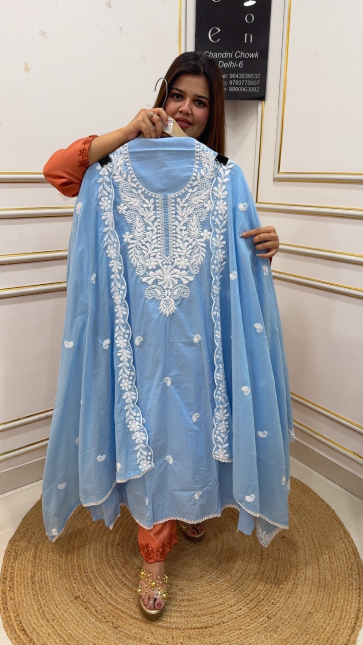 Summer special pure cotton Lucknowi embroidery trending and super classy suit material with cotton dupatta GF1138 Powder Blue
