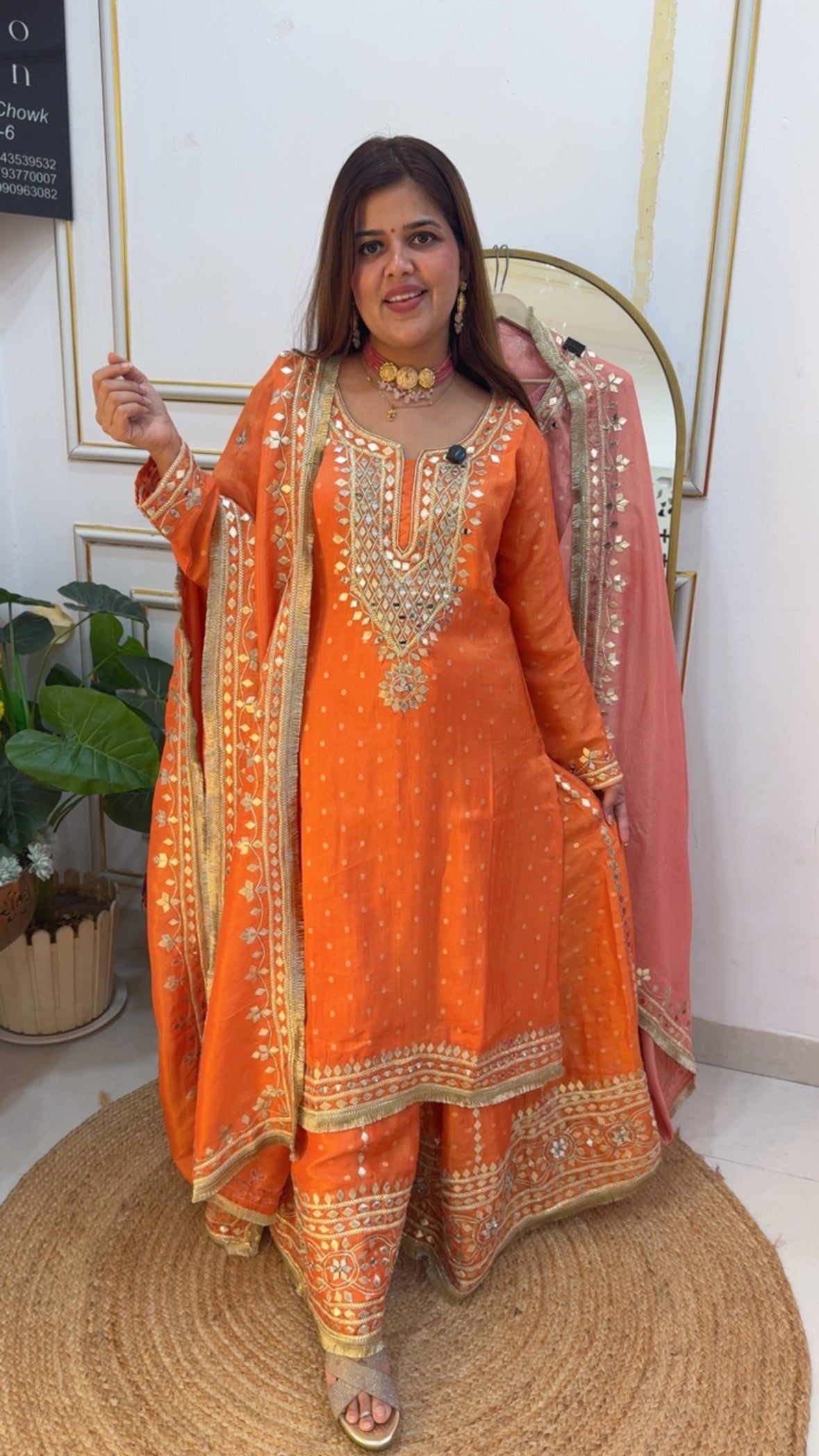 Ready to wear premium pure Chinnon silk full leather patch detailing sharara dress GF 693