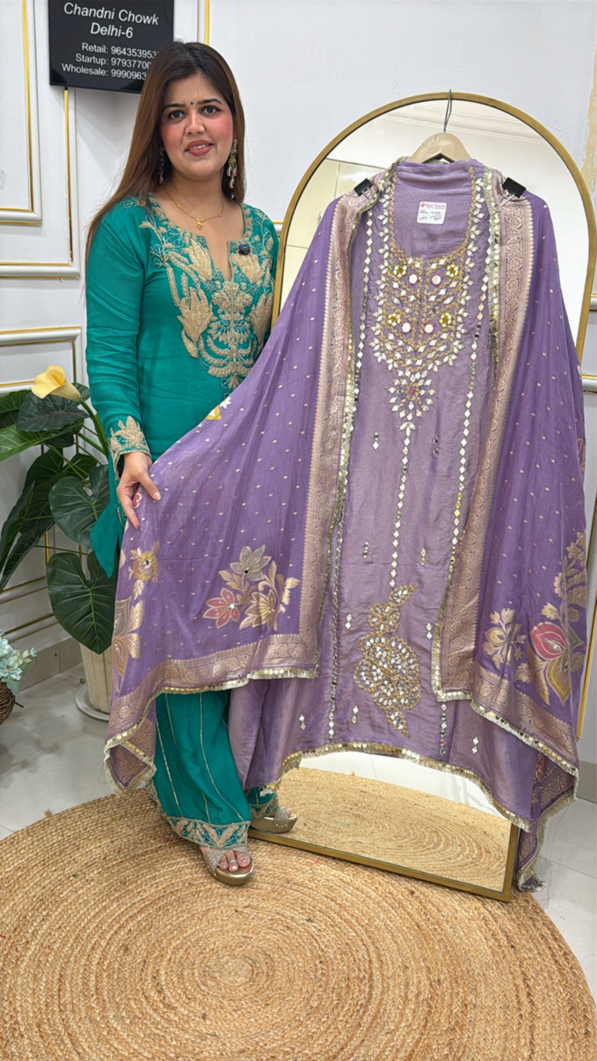 Huge demanded pure mirror creation shimmer silk partywear suit material along with kanjivaram weaved silk dupatta GF617