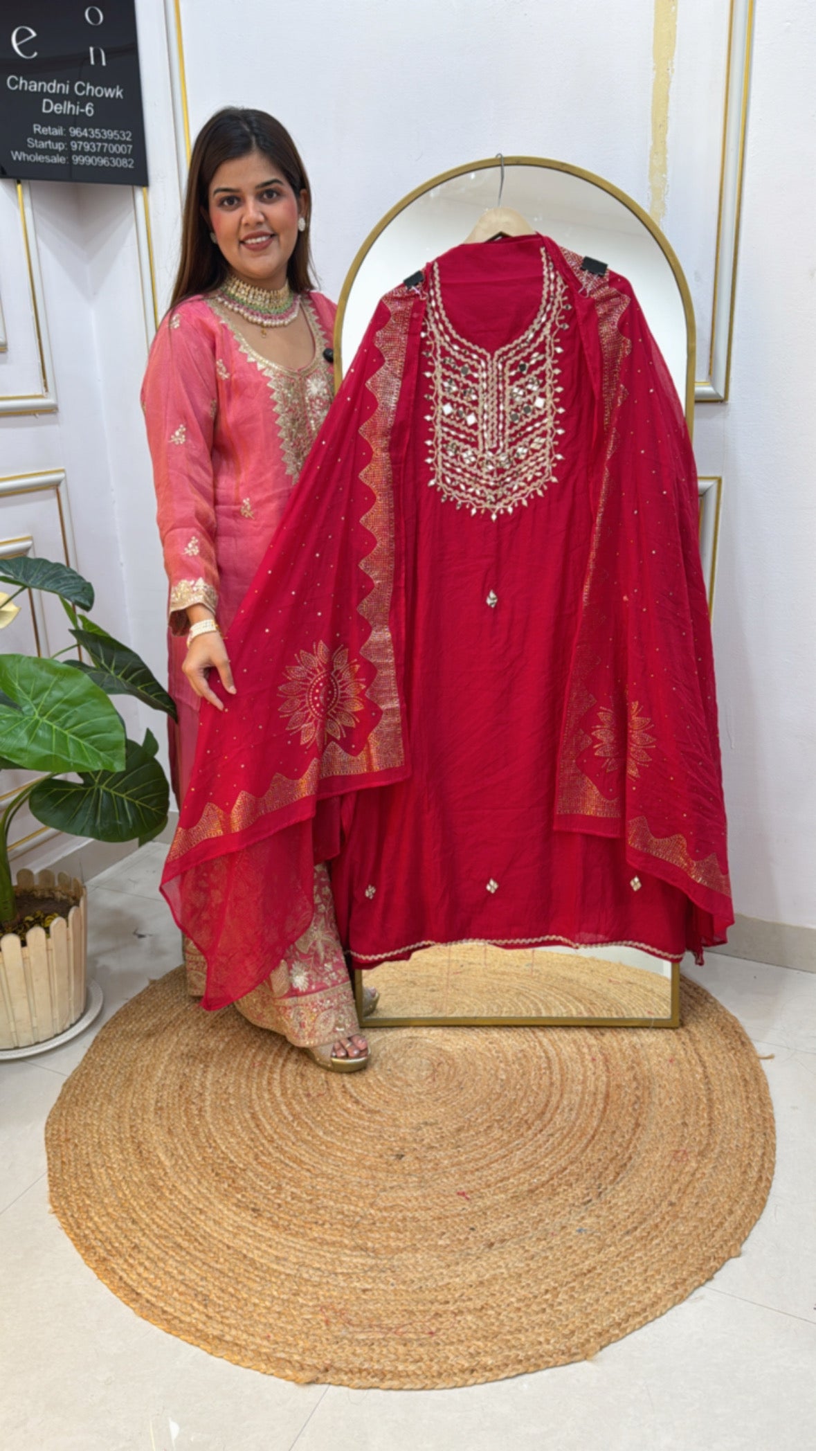 Latest mirror special soft mul chanderi silk suit material along with designer neck work and with full Mukesh work dupatta GF 596