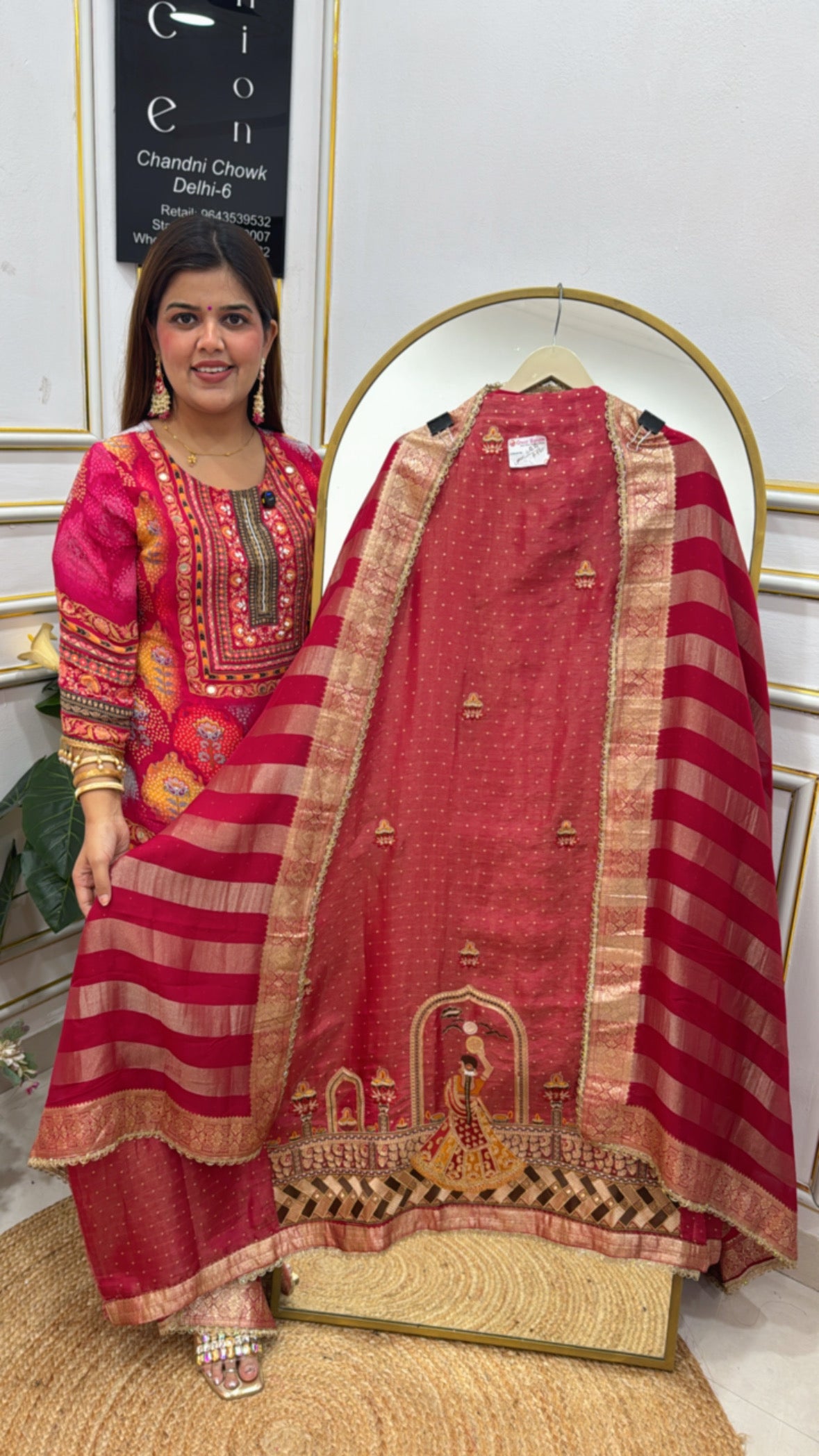 Karwa Chauth special aesthetic embroidered pure premium kanjivaram silk suit material with premium dupatta GF638