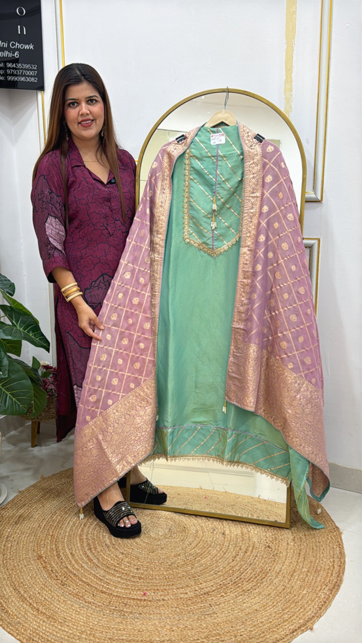 Festival gifting special pure silk shirt with gota neck work along full banarasi weaved dupatta GF592