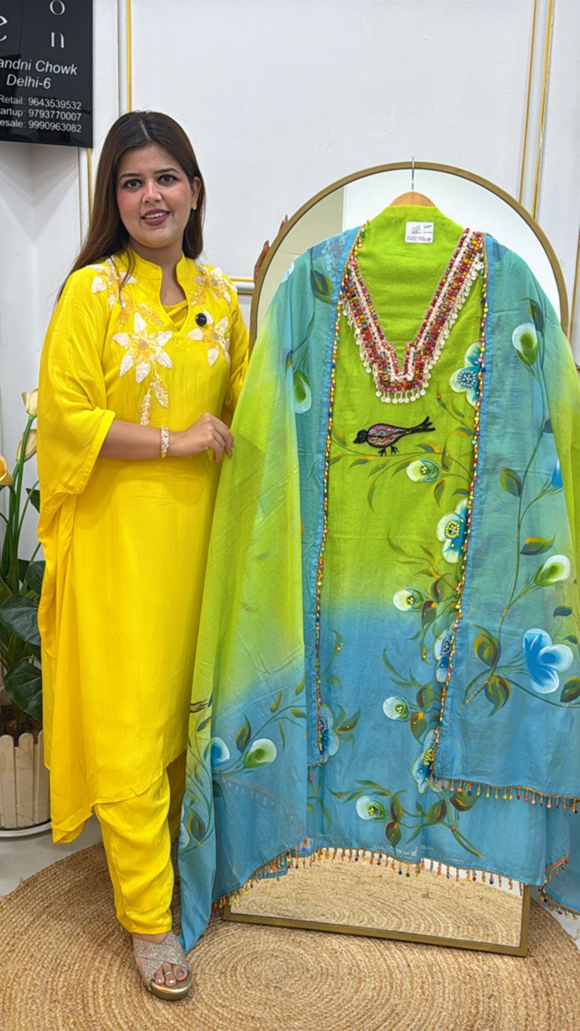 Premium Mul Mul Unstitched Suit with Hand Brush Artwork &amp; Painted Dupatta GF 298