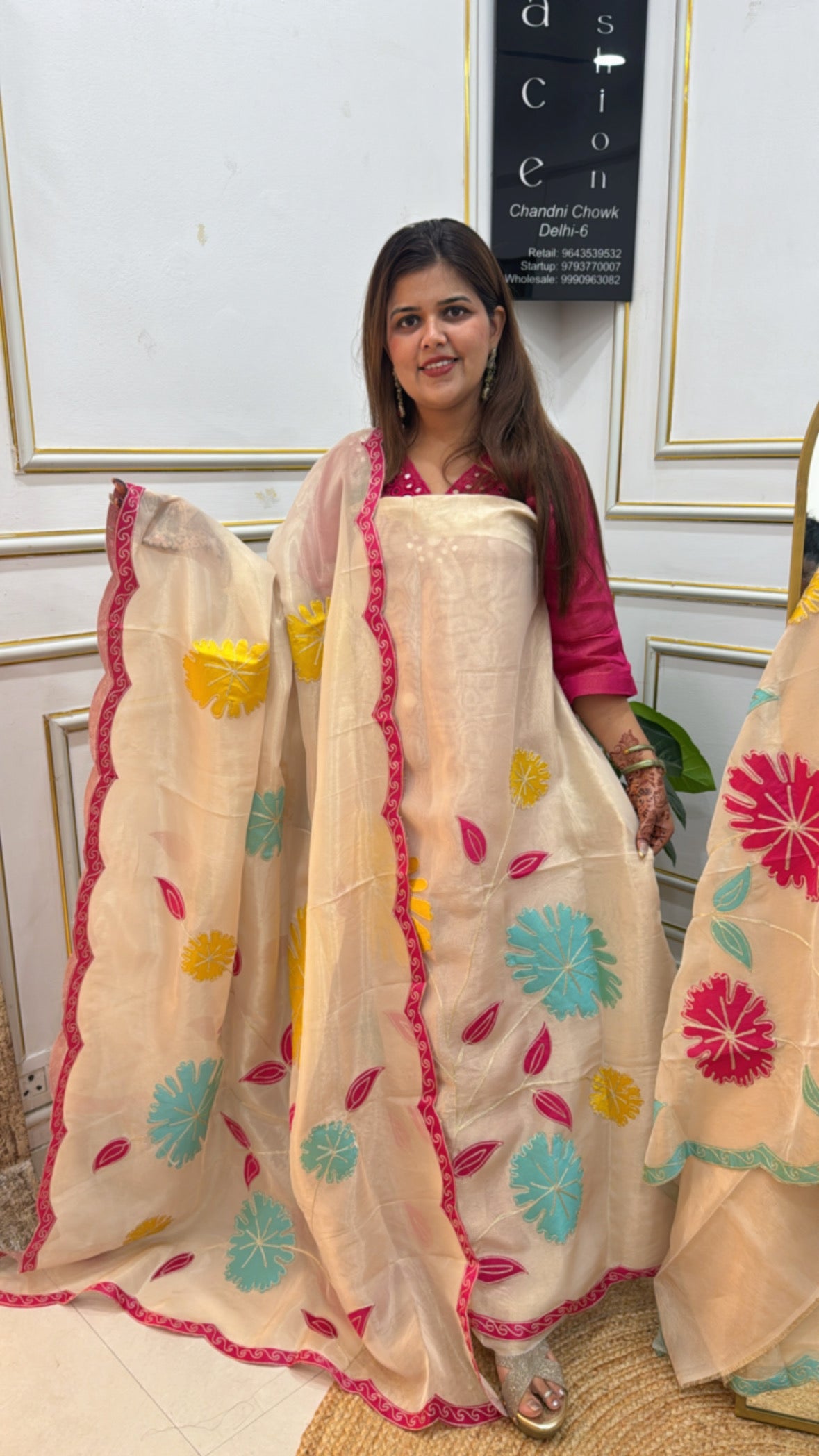 Pure golden ivory shimmer silk designer suit material  GF 397