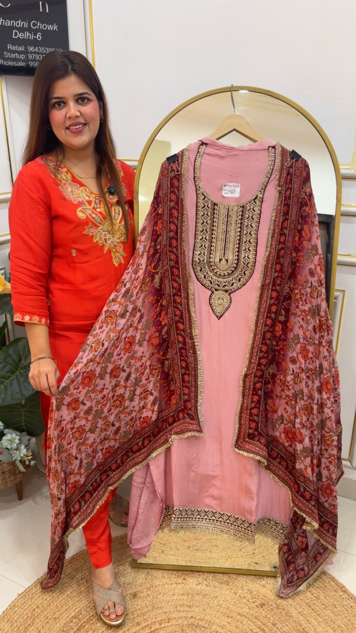 Designer and classy digital printed dupatta with all over peeta work along with pure silk handwork detailing suit material  GF765