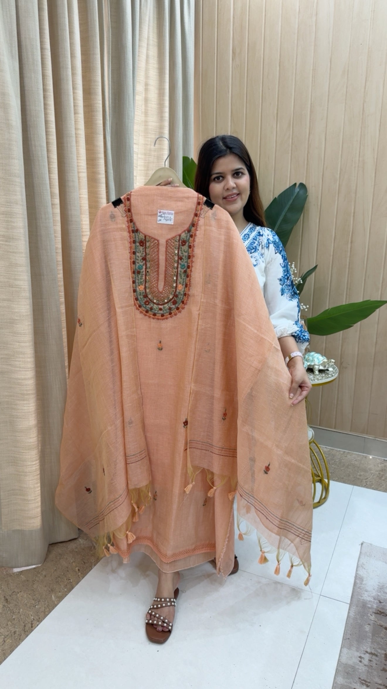 Kantha hand embroidery elegance premium and pure jamdhani Lenin suit material along with beautiful jamdhani dupatta GF1189
