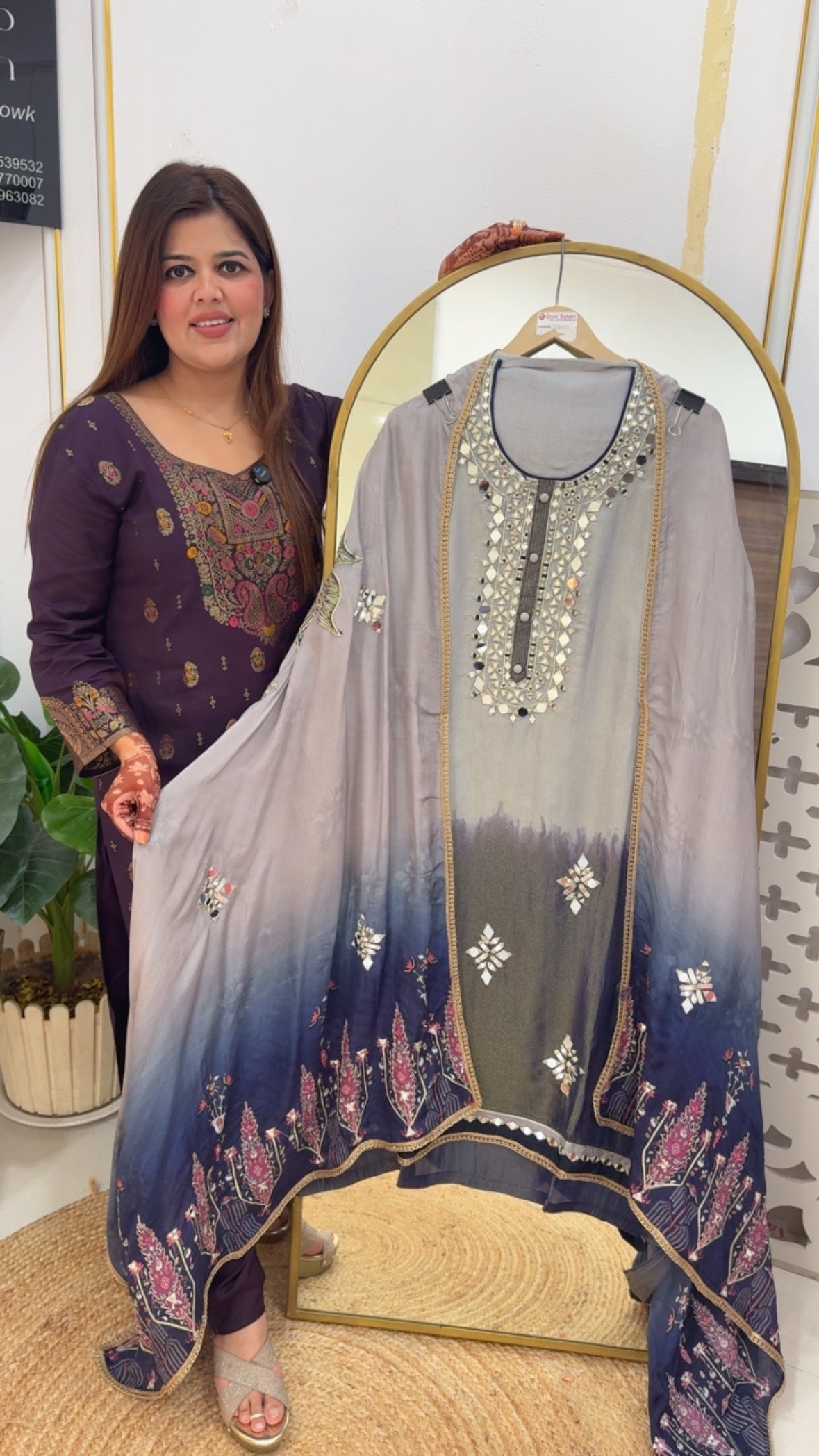 Party wear special mirror creation pure shimmer silk with ombre styling along with digital crepe gota work dupatta GF 741