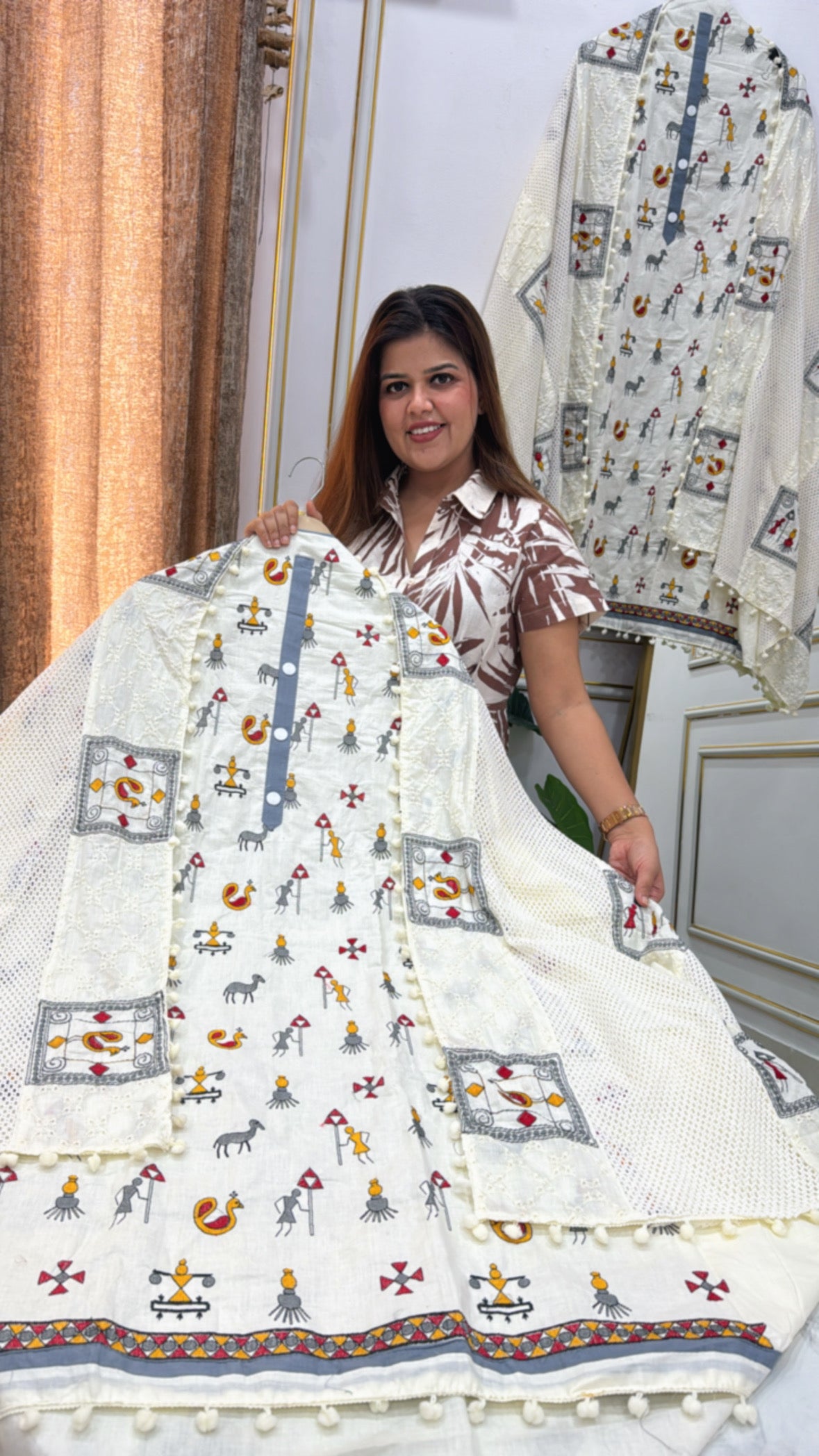 Women's Boho Cotton Embroidered Suit with Patchwork &amp; Karachi Lace Dupatta GF 265