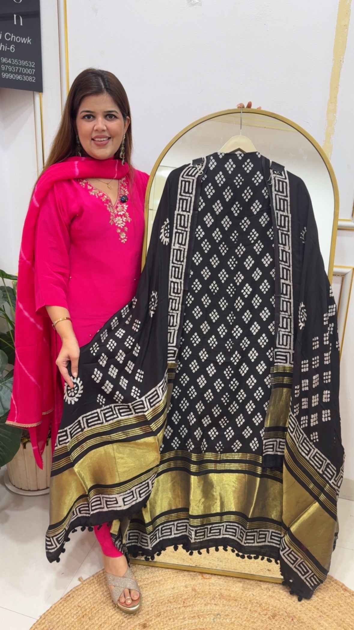 Bold and Beautiful very Graceful premium pure cotton silk full length suit materials with original batik printing along with golden weaved border all over shirt and dupatta GF792