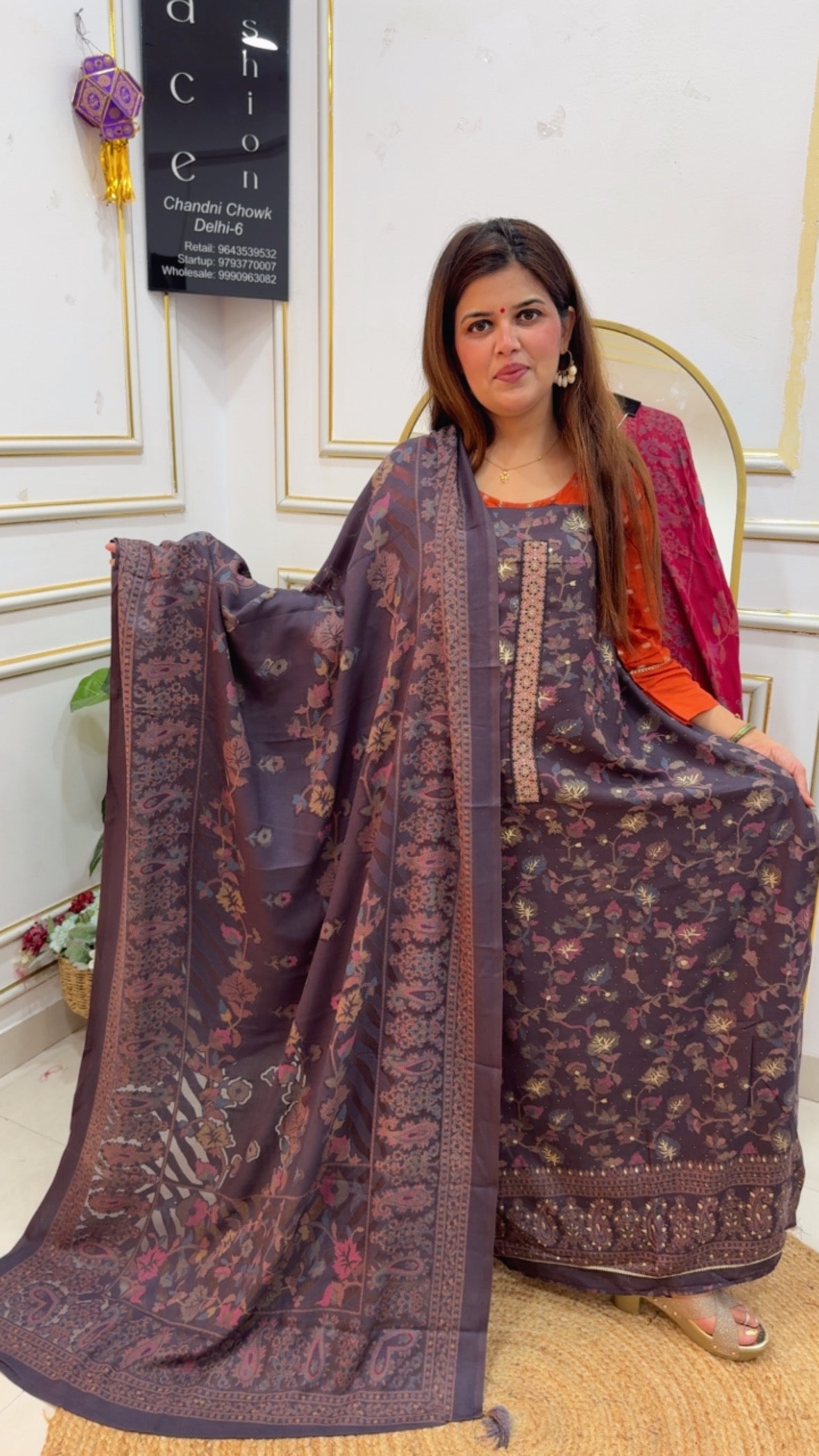 Winter pashmina kani printed with soft hand touch light weight and pure pashmina suit materials with basso pashmina dupatta GF781