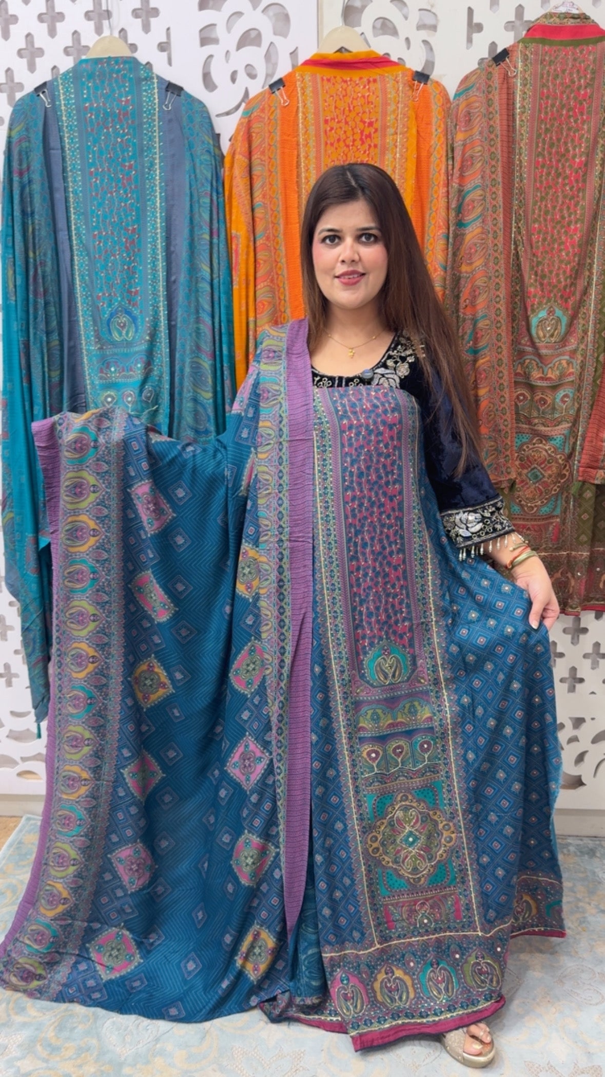 Beautiful pashmina panel designer Karachi printed pashmina in amazing colors with pashmina shawl and bottom GF817