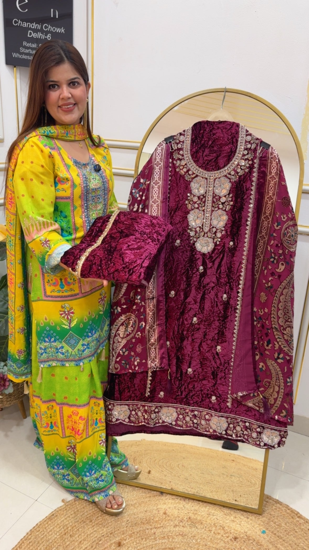 Premium partywear Special  crushed velvet handwork partywear  Royal suit material with Brasso dupatta and pure crushed velvet bottom GF799