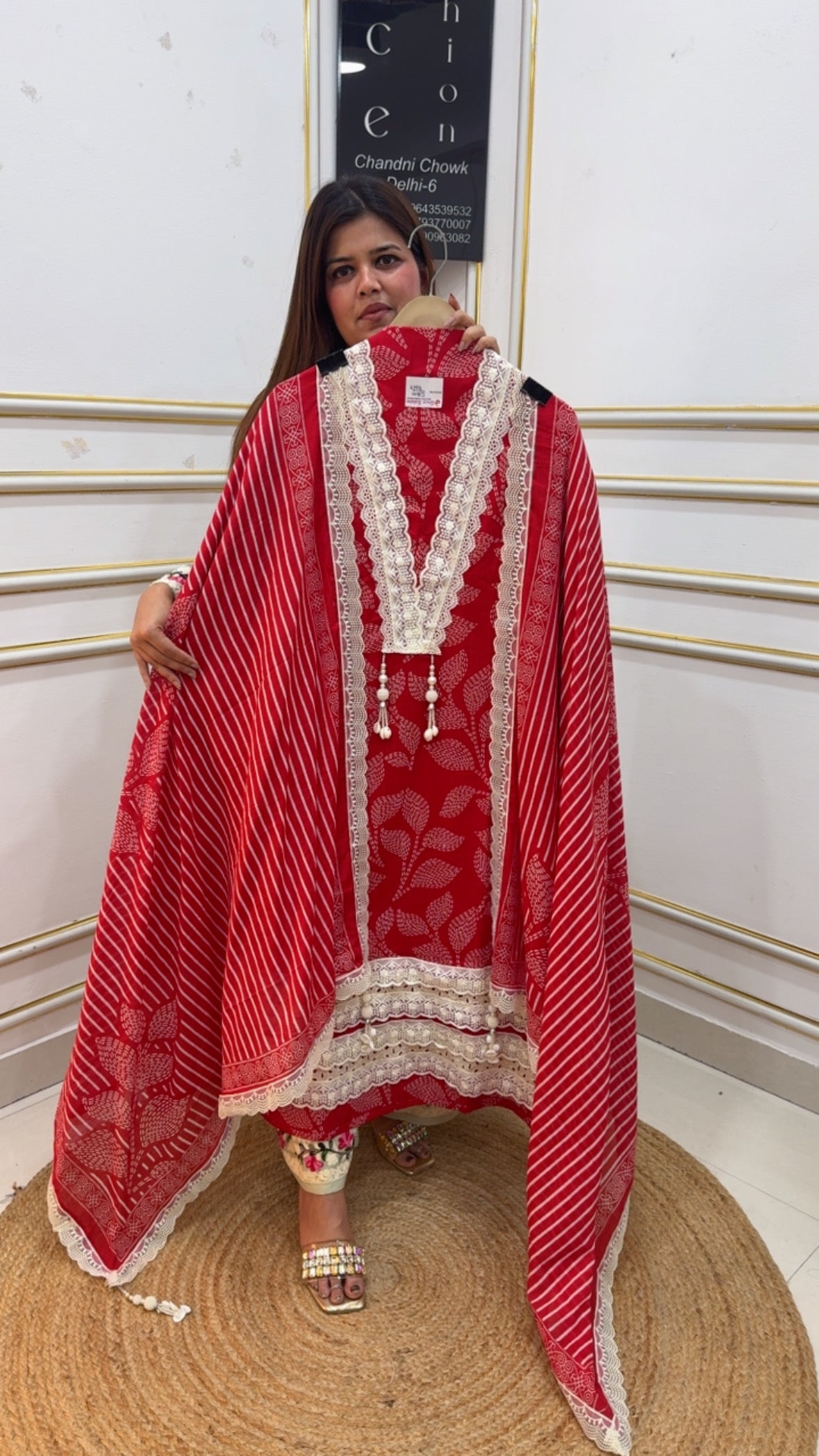 Pure and Designer boutique pattern royal cotton suit material along with designer cotton printed leharia dupatta GF1110 Red