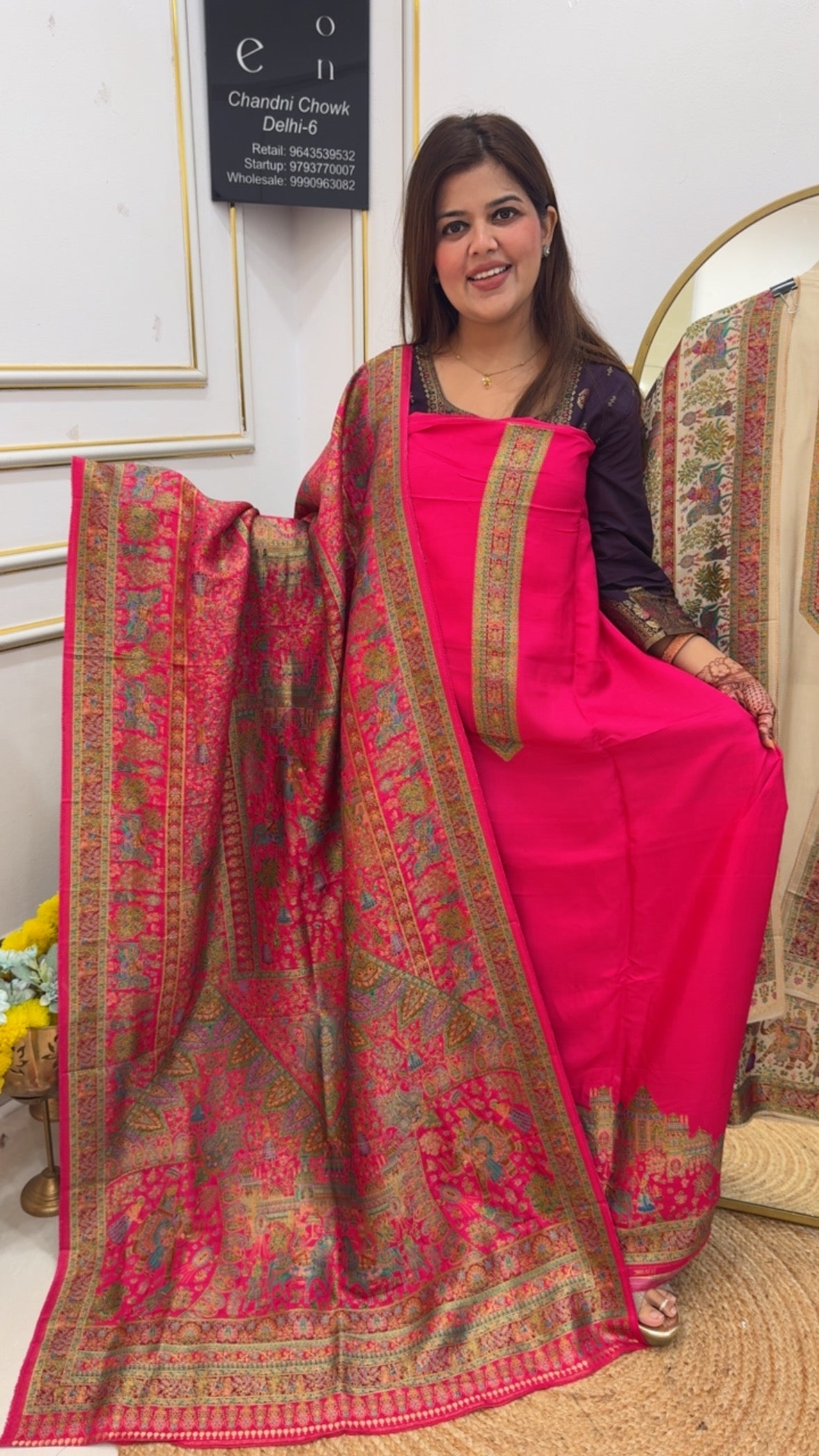 Pure Jacquard Gold Weaved Premium Suit Material with Vintage Mughlai Prints & Full Jacquard Dupatta GF 743