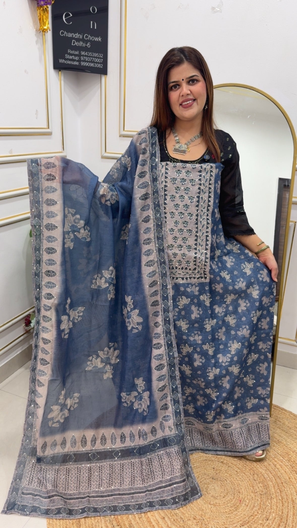 Everyone favourite  katha work pure super soft Chanderi silk fully printed and katha embroidered suit material with Chanderi silk embroidered dupatta GF776
