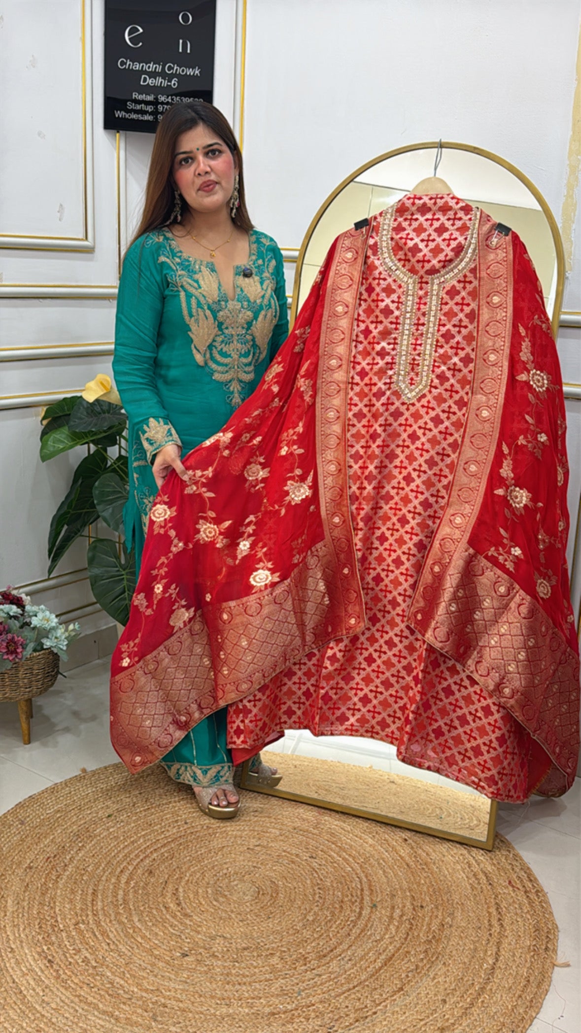 Royal and elegant wedding special kanjivaram weaved pure silk suit material along with triple die organza silk weaved dupatta GF616