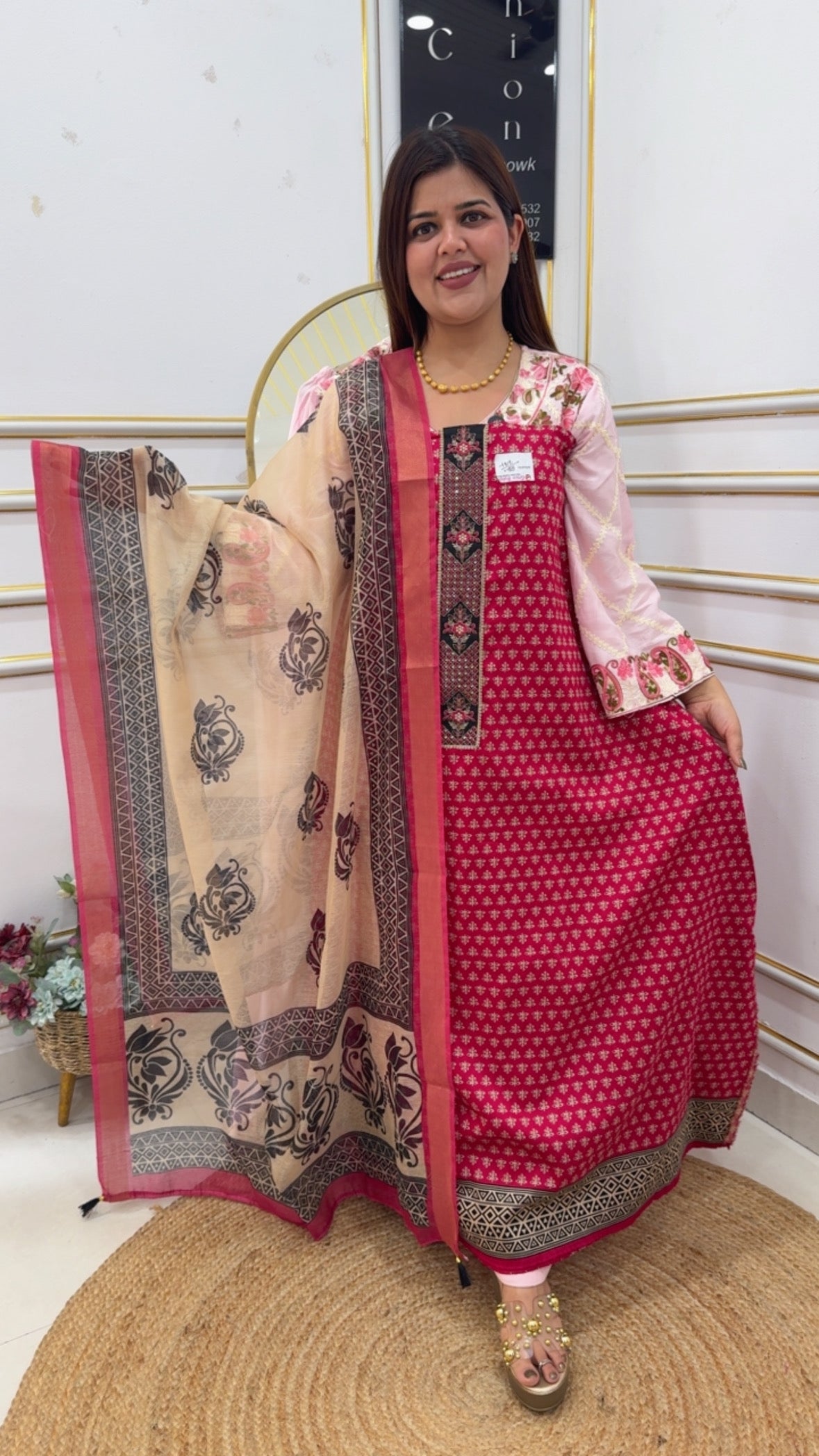 Pure cotton beautifully printed royal suit material along with Mul Chanderi classy printed dupatta GF1056 Red