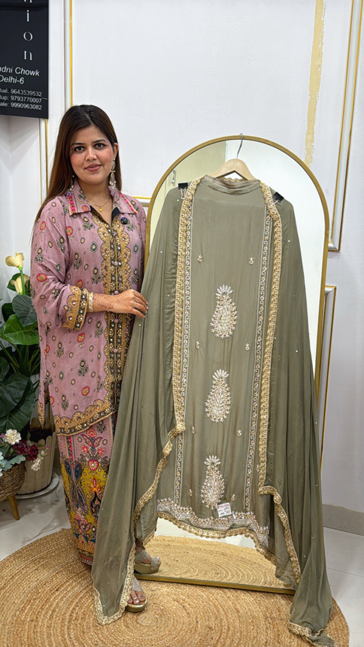 Pure Crepe Partywear Suit with Handwork Motifs &amp; Chiffon Dupatta GF 429