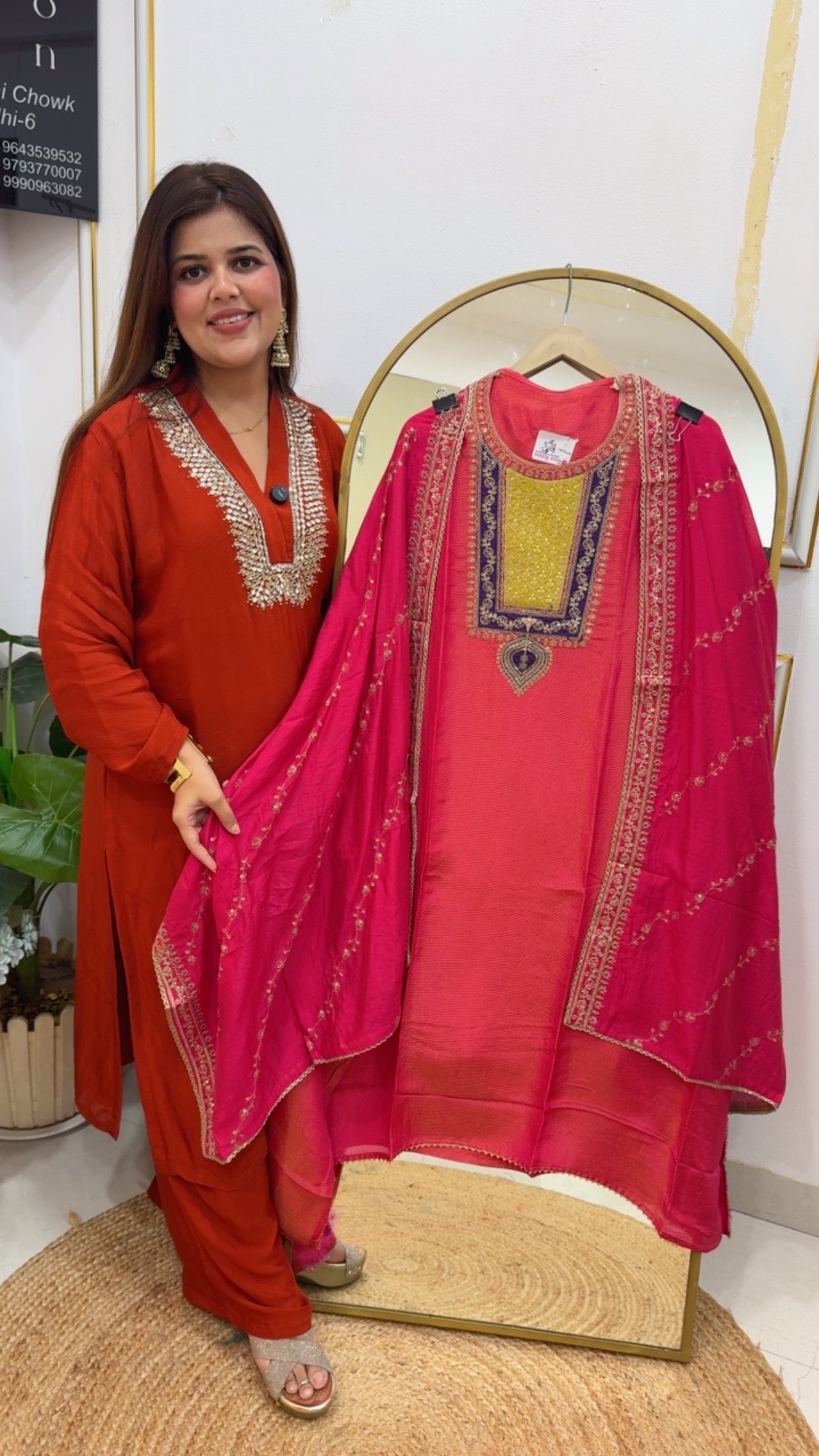 Premium pure partywear special designer neck work shimmer silk suit material  GF697