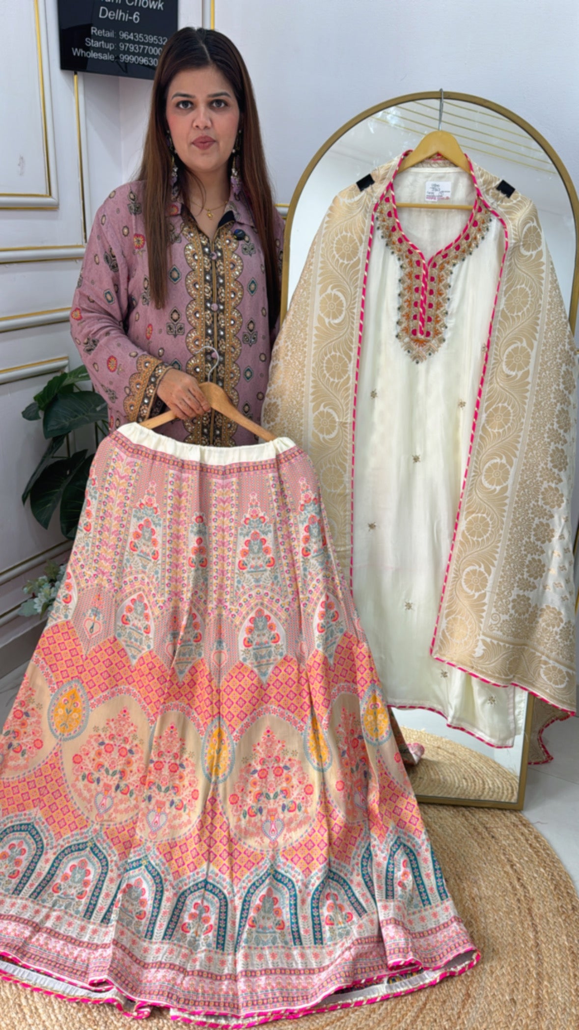 Pure Meenakari Weaved Raw Silk Ready-to-Wear Skirt with Premium Handwork Silk Semi-Stitched Shirt GF 431