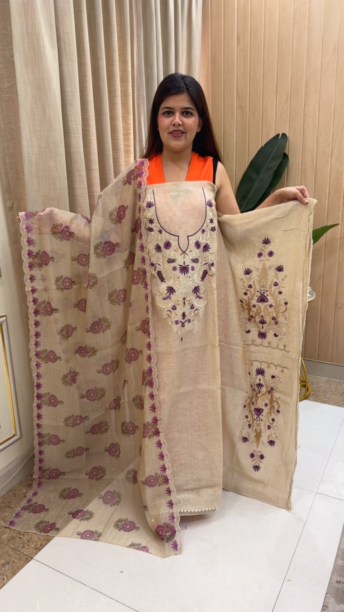 Style and elegant Moonga silk jamdhani embroidered classic suit material along with block print beautiful dupatta GF1210