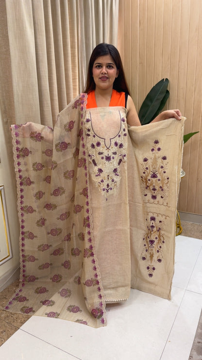 Style and elegant Moonga silk jamdhani embroidered classic suit material along with block print beautiful dupatta GF1210