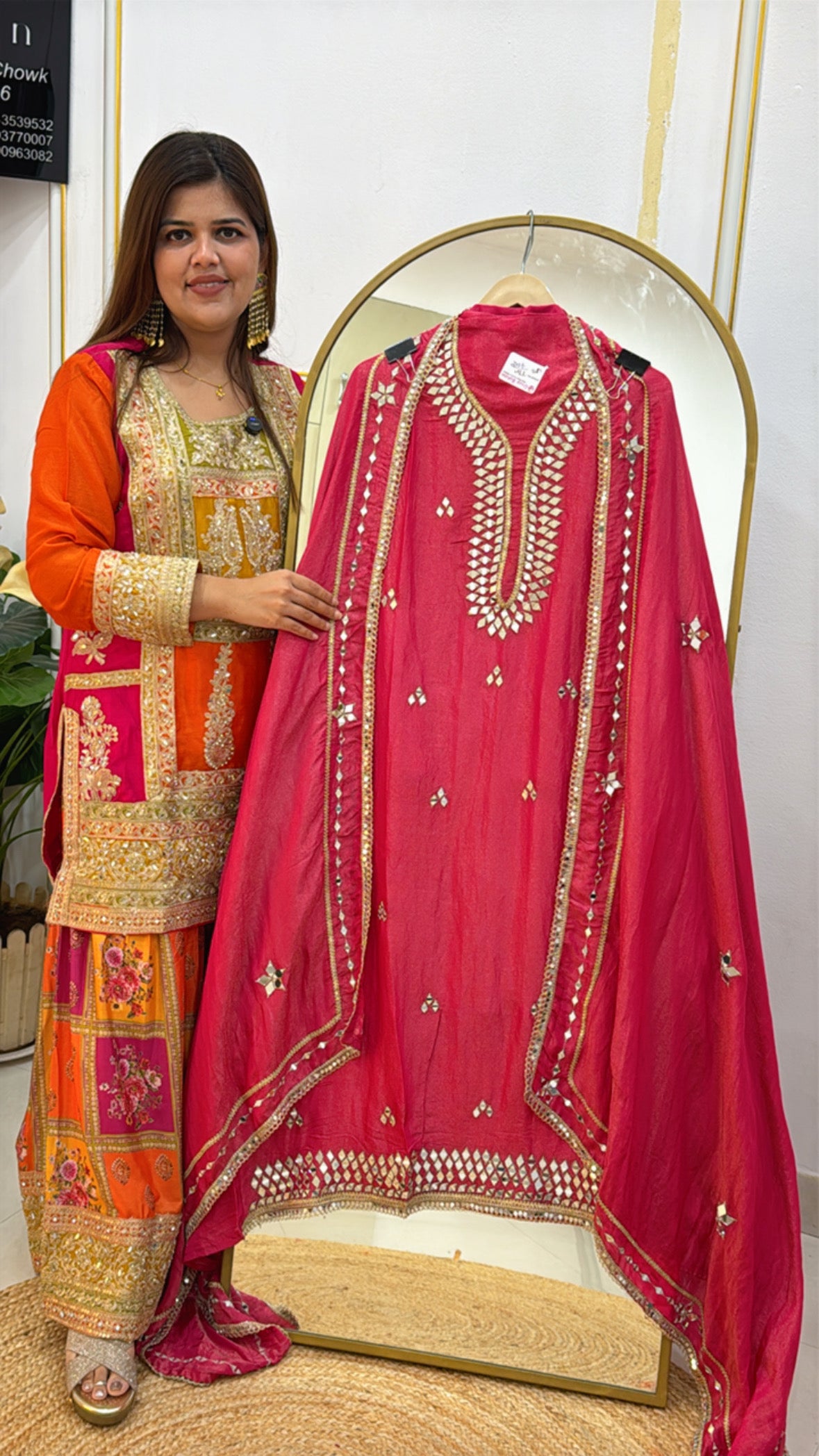 Mirror Work Special Pure Shimmer Silk Suit Material with Matching Mirror Detailed Dupatta GF 551