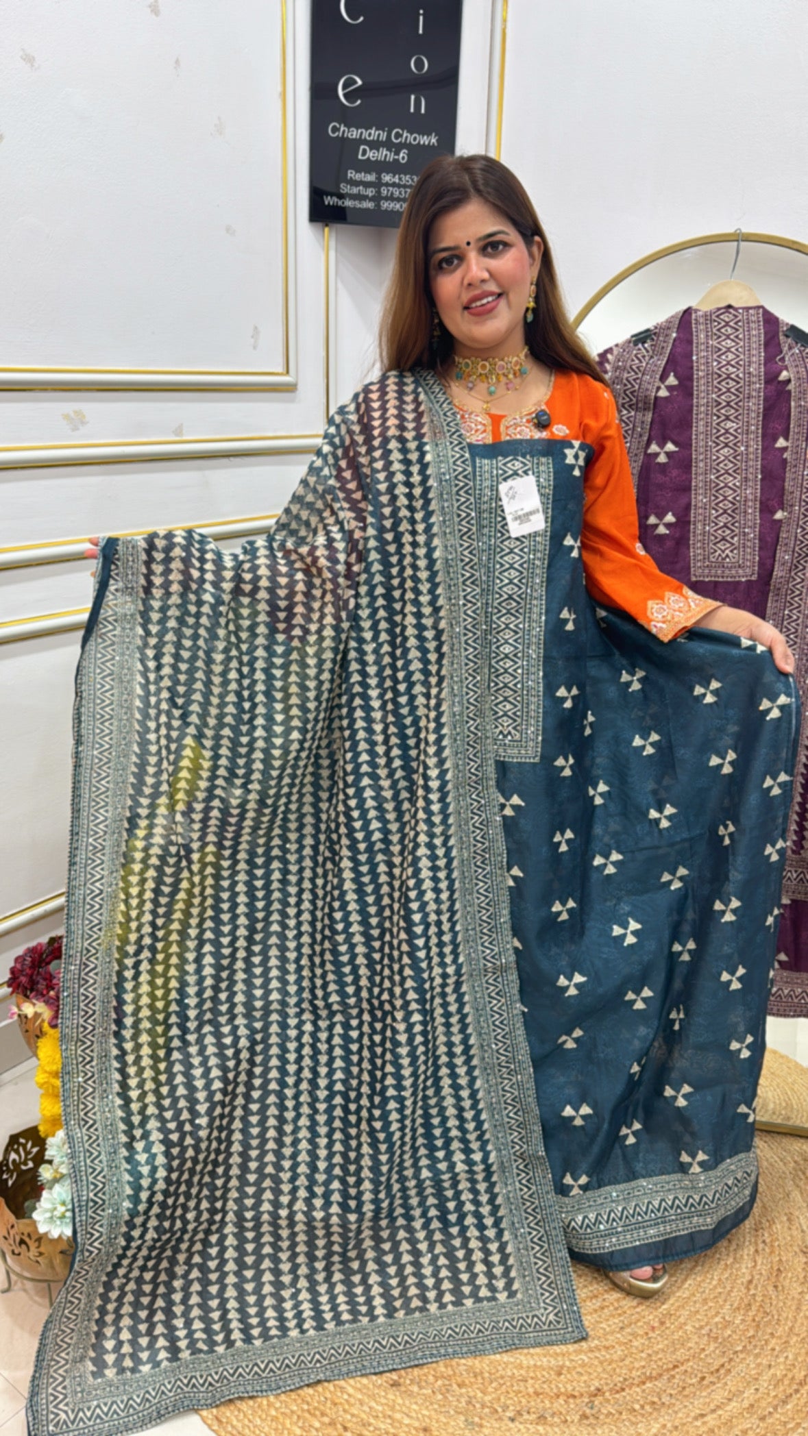 Pure super soft chanderi silk with the katha embroidery all over shirt and dupatta GF 649