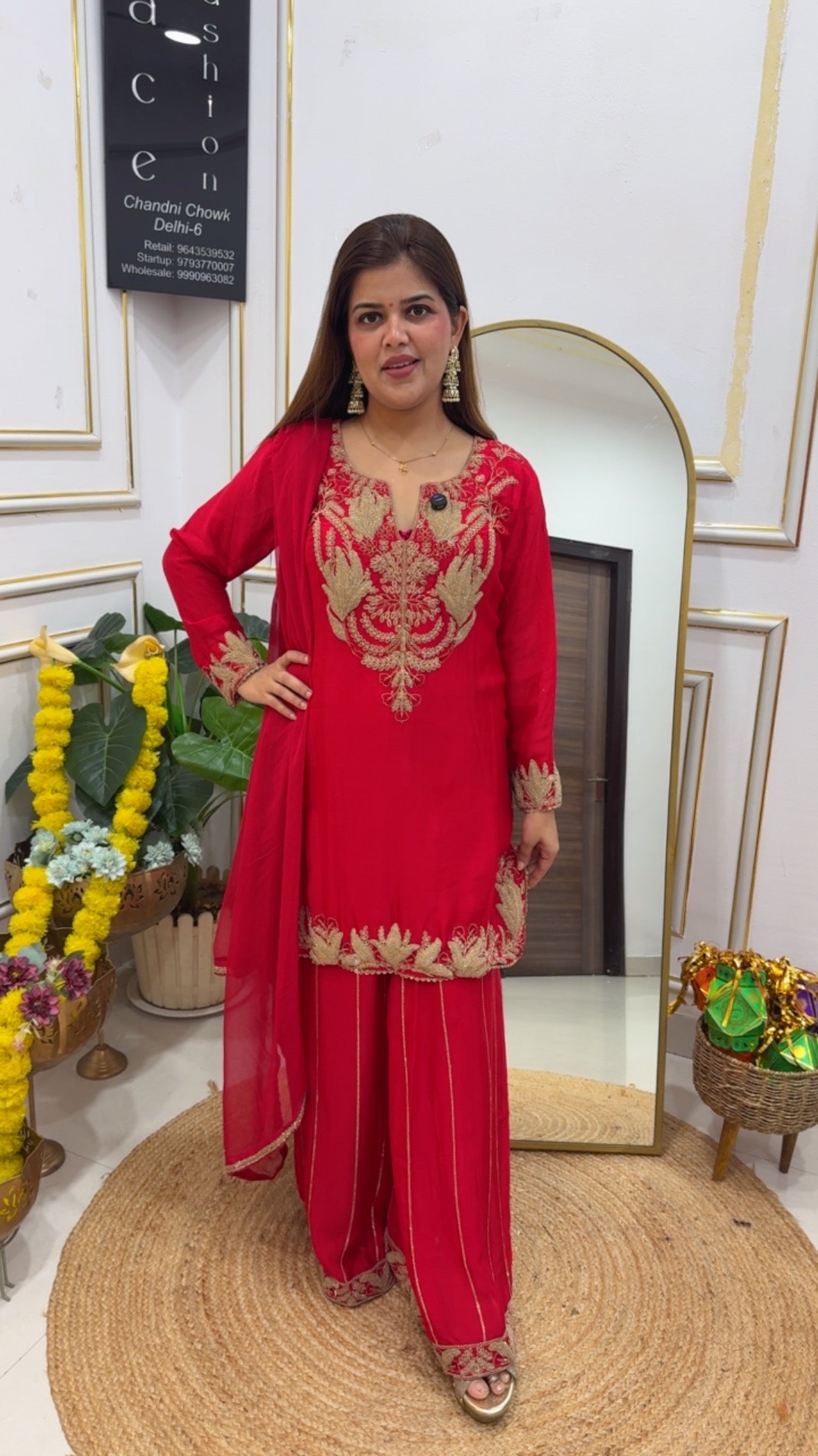 Karwa Chauth special pure chinon full embroidered ready to wear (upto size 42) gf679