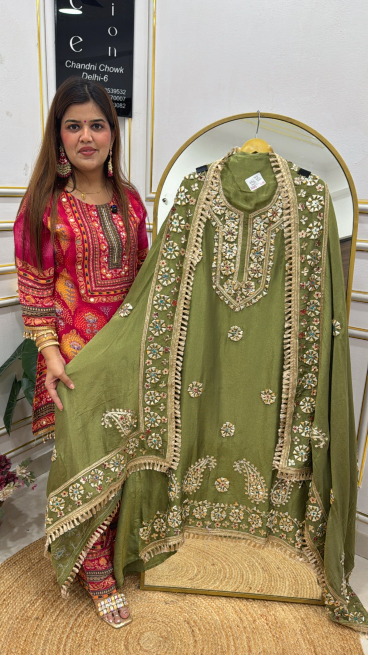 Wedding and festive special heavy designer gota patti pure shimmer silk suit material with heavy gota work dupatta GF633