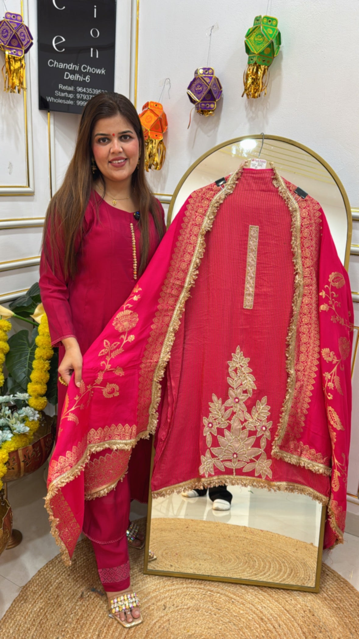 Partywear special pure shimmer silk with latest applique work along with designer full length dupatta GF674