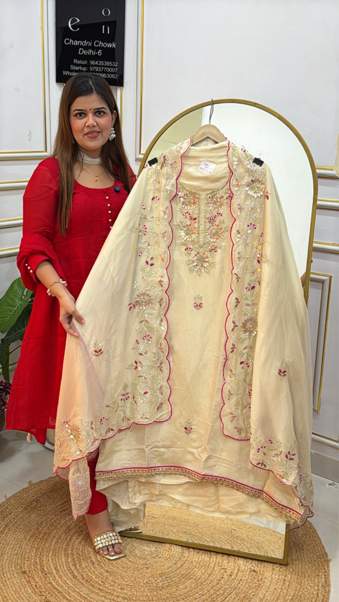 Festival Special Shimmer Silk Suit with Leather Patch &amp; Gota Detailing on Shirt and Dupatta GF 544