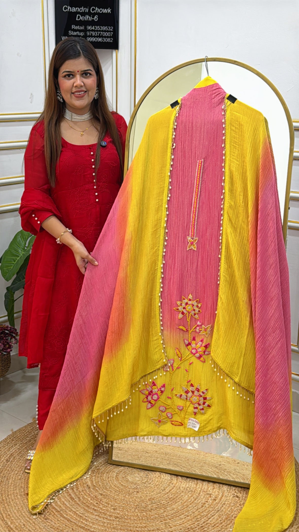 Festival Special Pure Crushed Shimmer Silk Suit with Ombre Crushed Shimmer Silk Dupatta GF 543