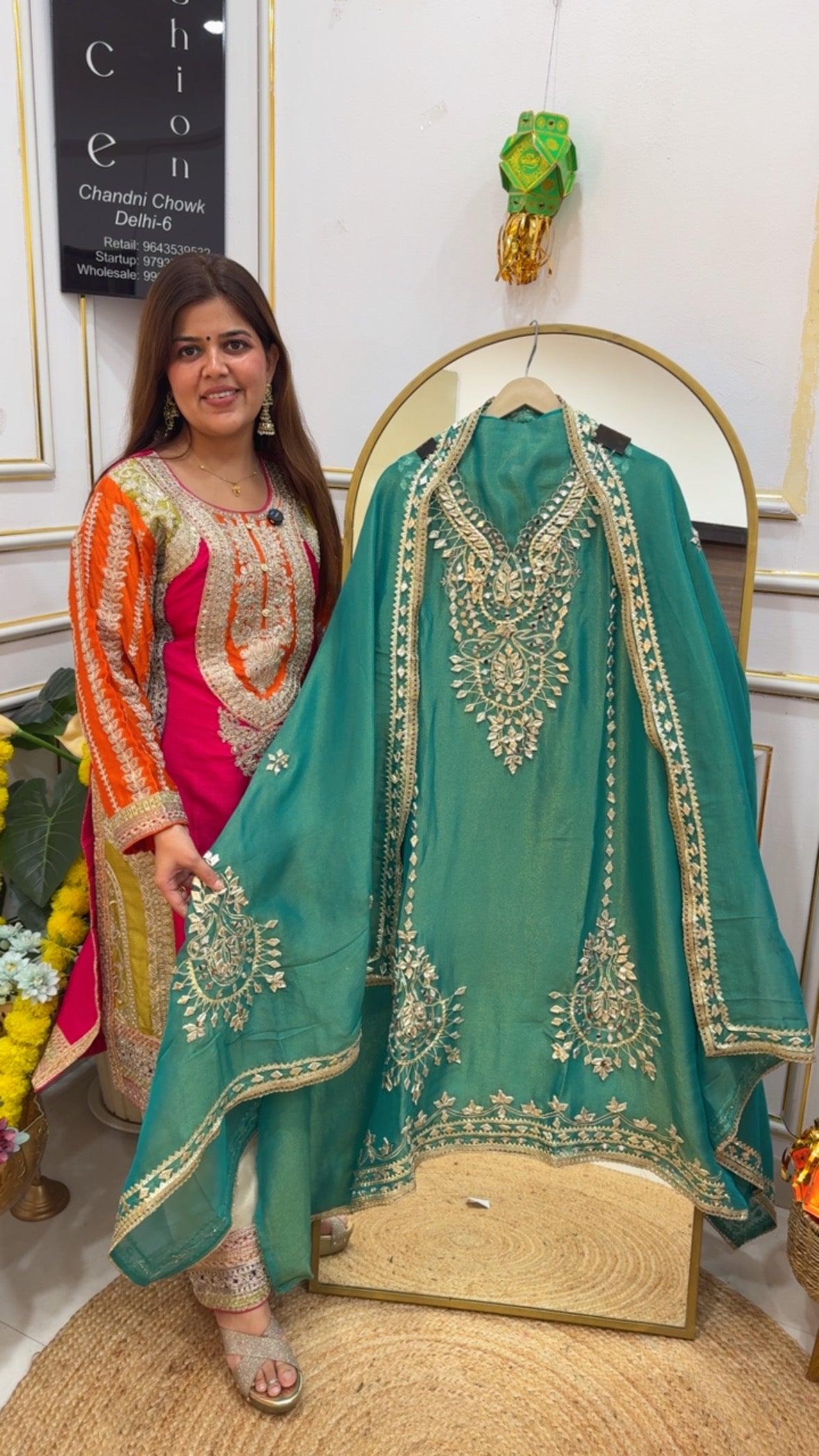 Premium gota patti Festival special pure tissue shimmer silk suit material with gota patti work dupatta GF 678