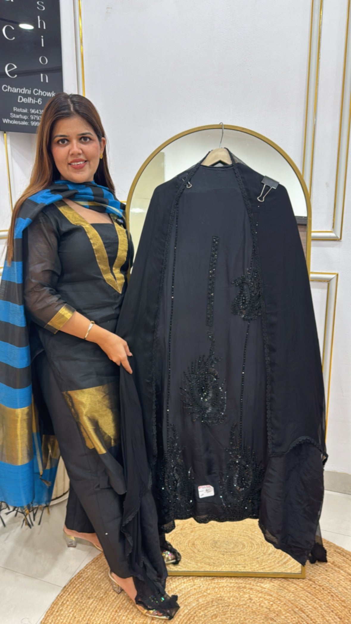 Pure Crepe Silk Suit Material with Handwork Detailing GF 362